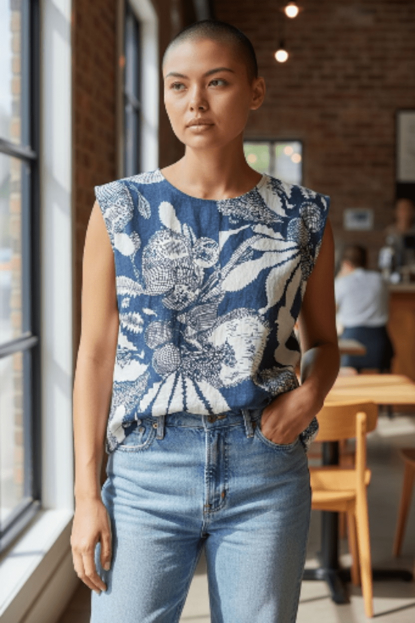 Pure Linen Mini Pleat Top - Original Sawtooth Banksia Shirts & Tops The Spotted Quoll 