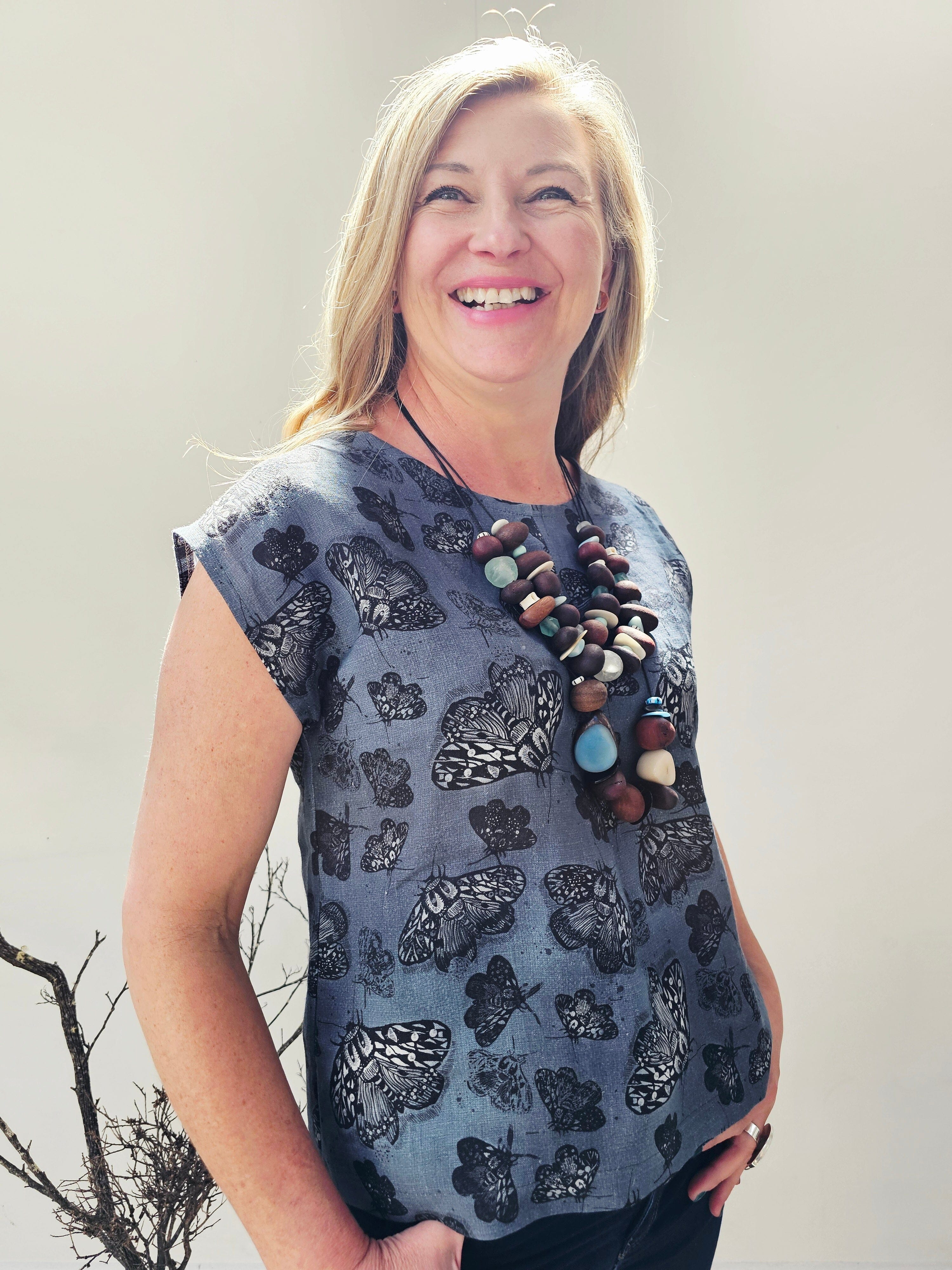 Pure Linen Mini Pleat Top - Slate Moth Shirts & Tops The Spotted Quoll 