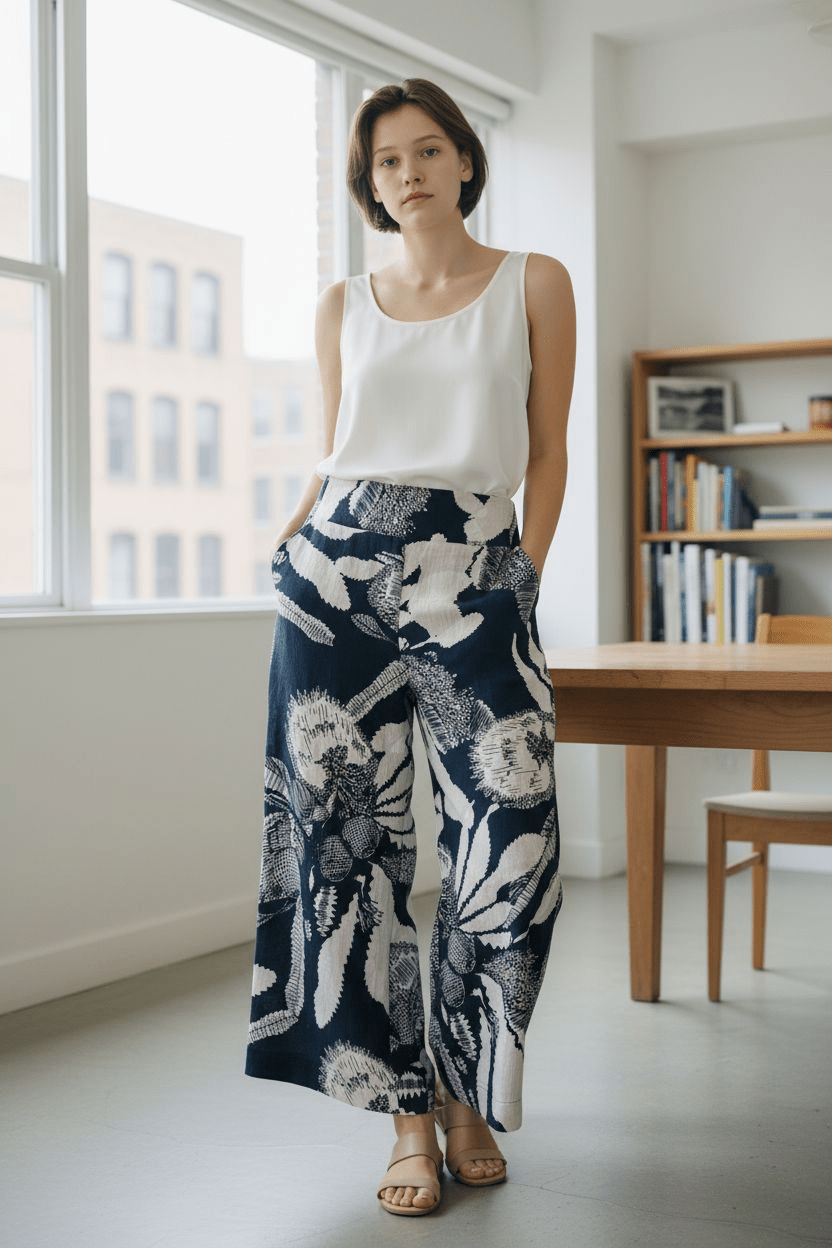 Lottie Culotte Organic 100% Linen - Original Sawtooth Banksia Pants The Spotted Quoll 