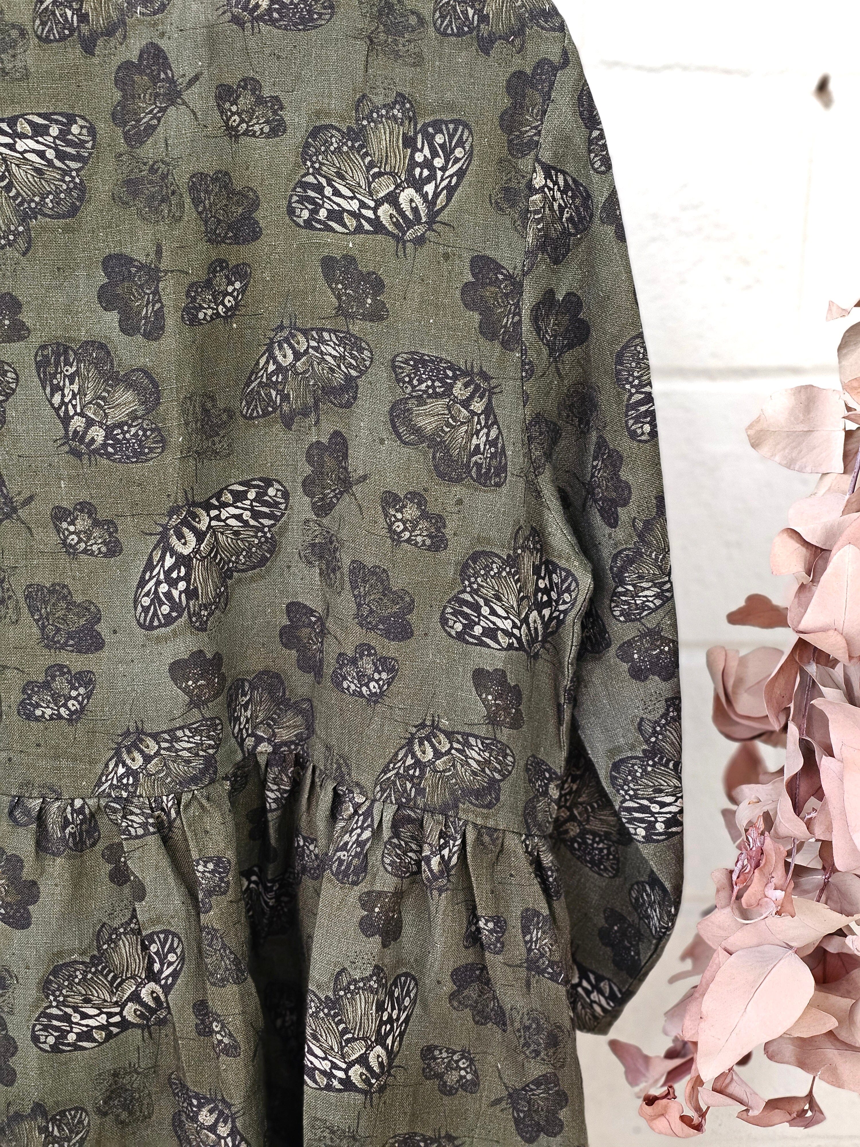 Organic Linen Peasant Dress - Moss Moth Dresses The Spotted Quoll 