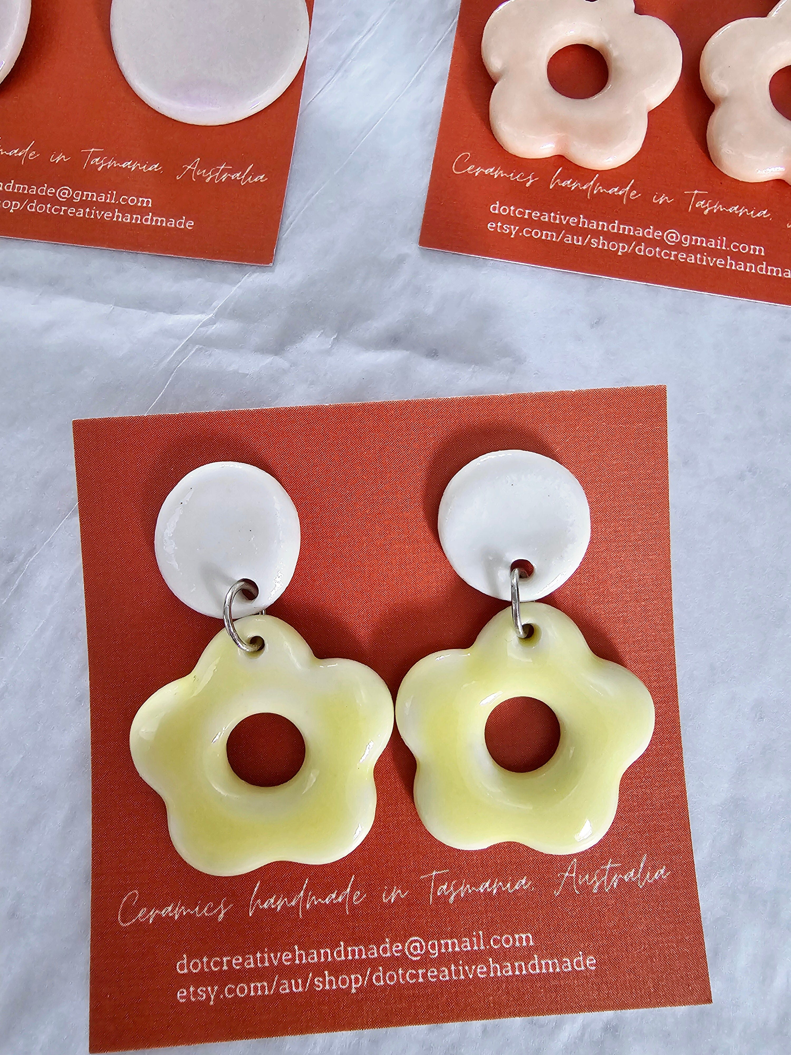 Ceramic Drop Earrings - DOT Creative Tasmania Earrings DOT creative White & Butter Cup 