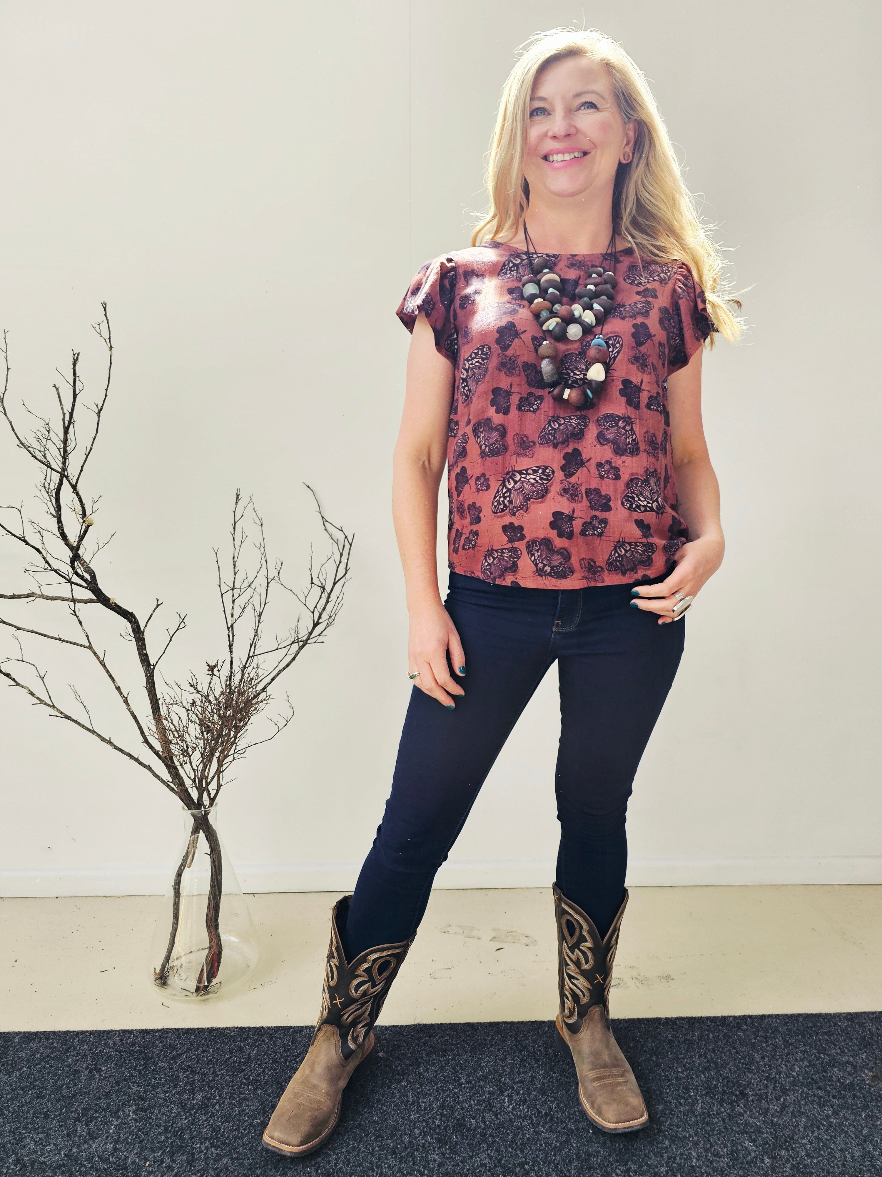 Flutter Top Organic Cotton DM - Cocoa Moth top The Spotted Quoll 