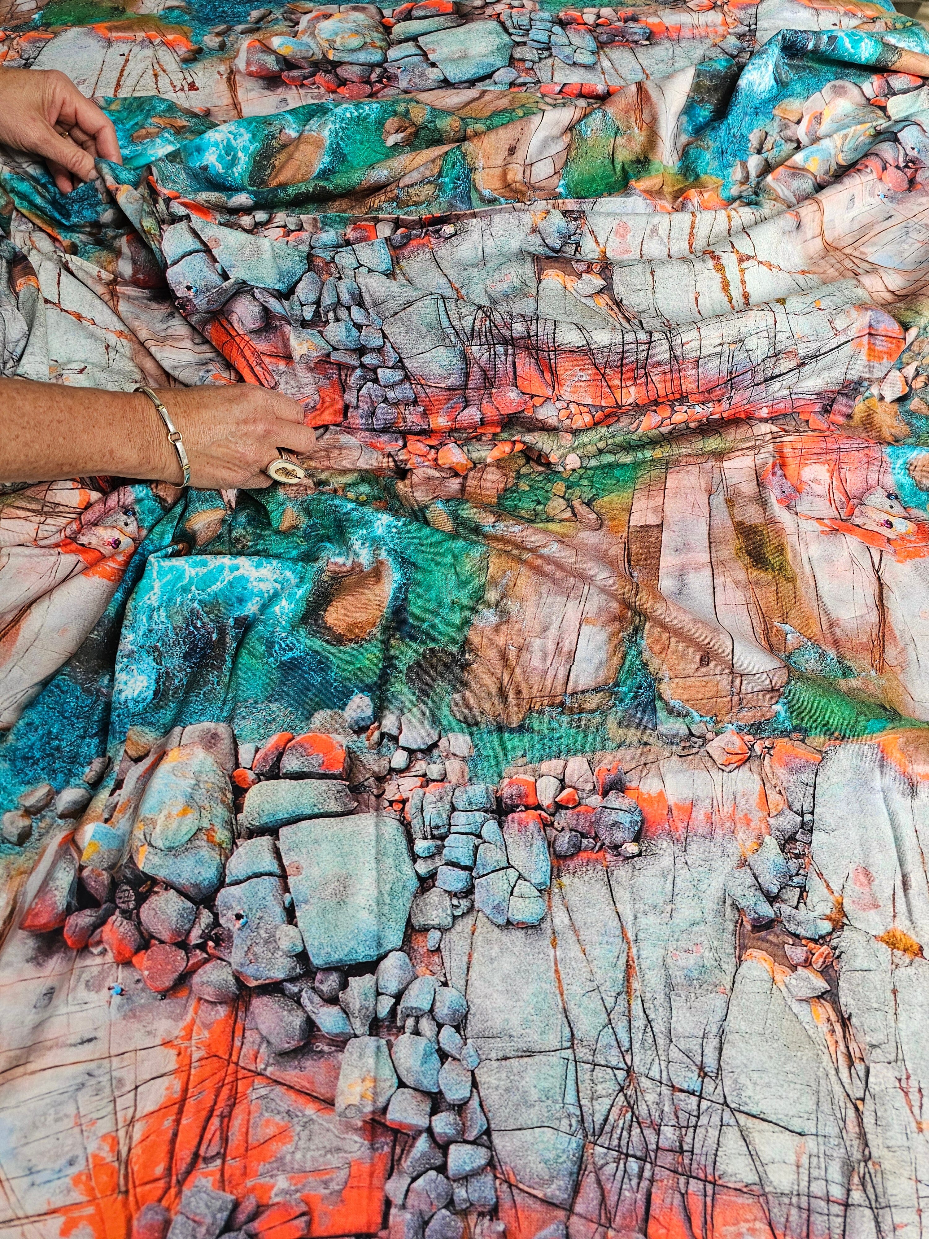 Fabric Organic Cotton Jersey Knit by the metre fabric The Spotted Quoll Studio .5m Aerial Bay of Fires 