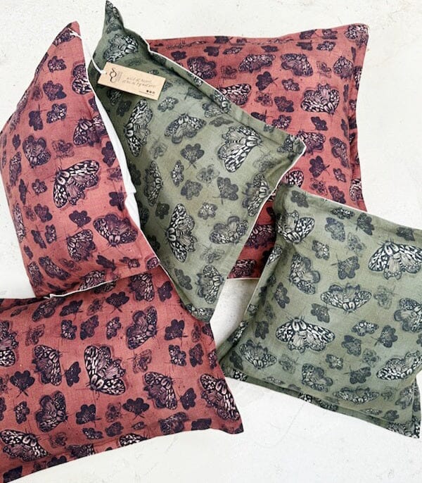 Organic Linen/Hemp Cushion - Moss Moth Cushions The Spotted Quoll 