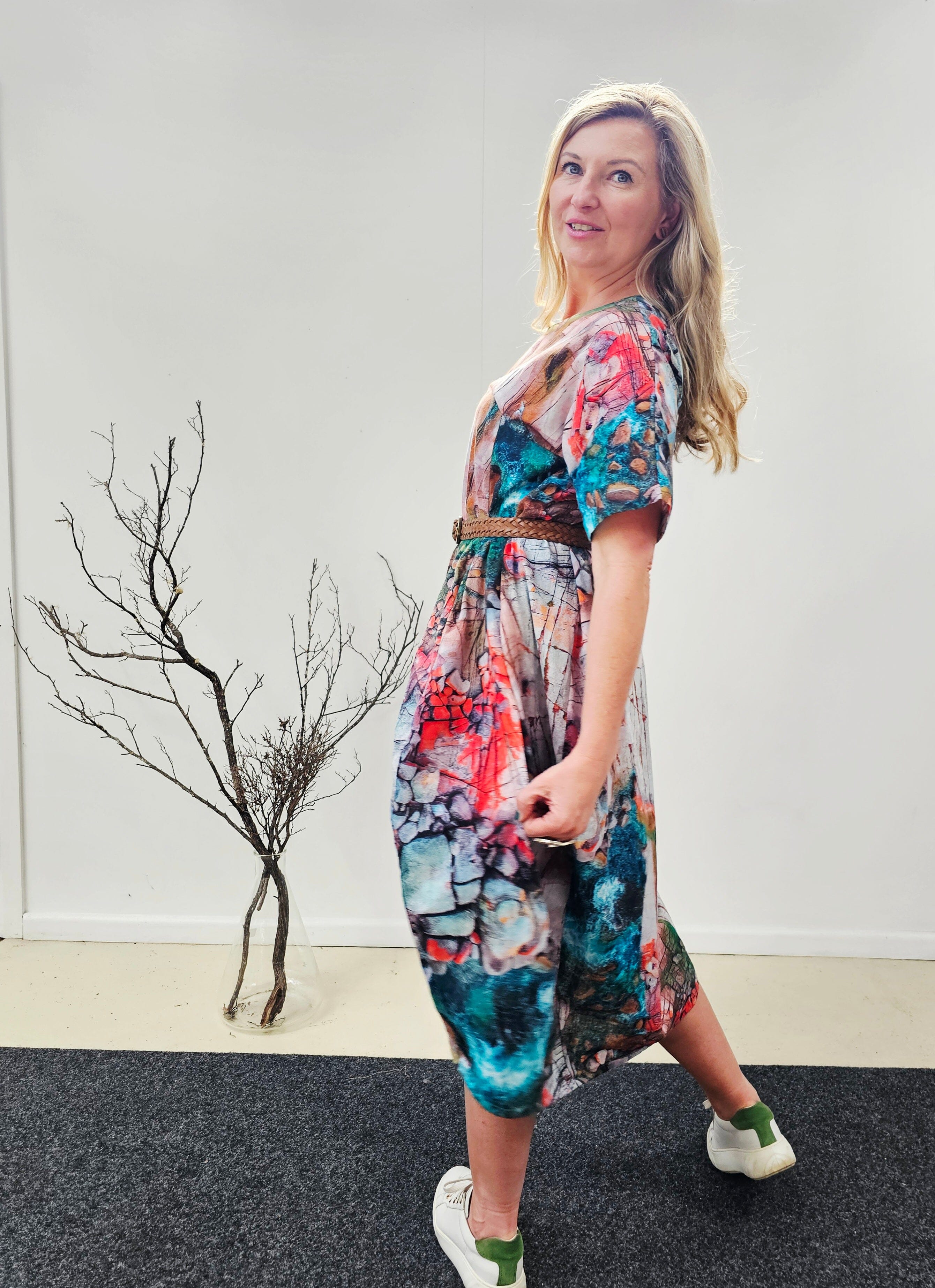 Organic Cotton Cocoon Dress - Aerial Bay of Fires Dress The Spotted Quoll 