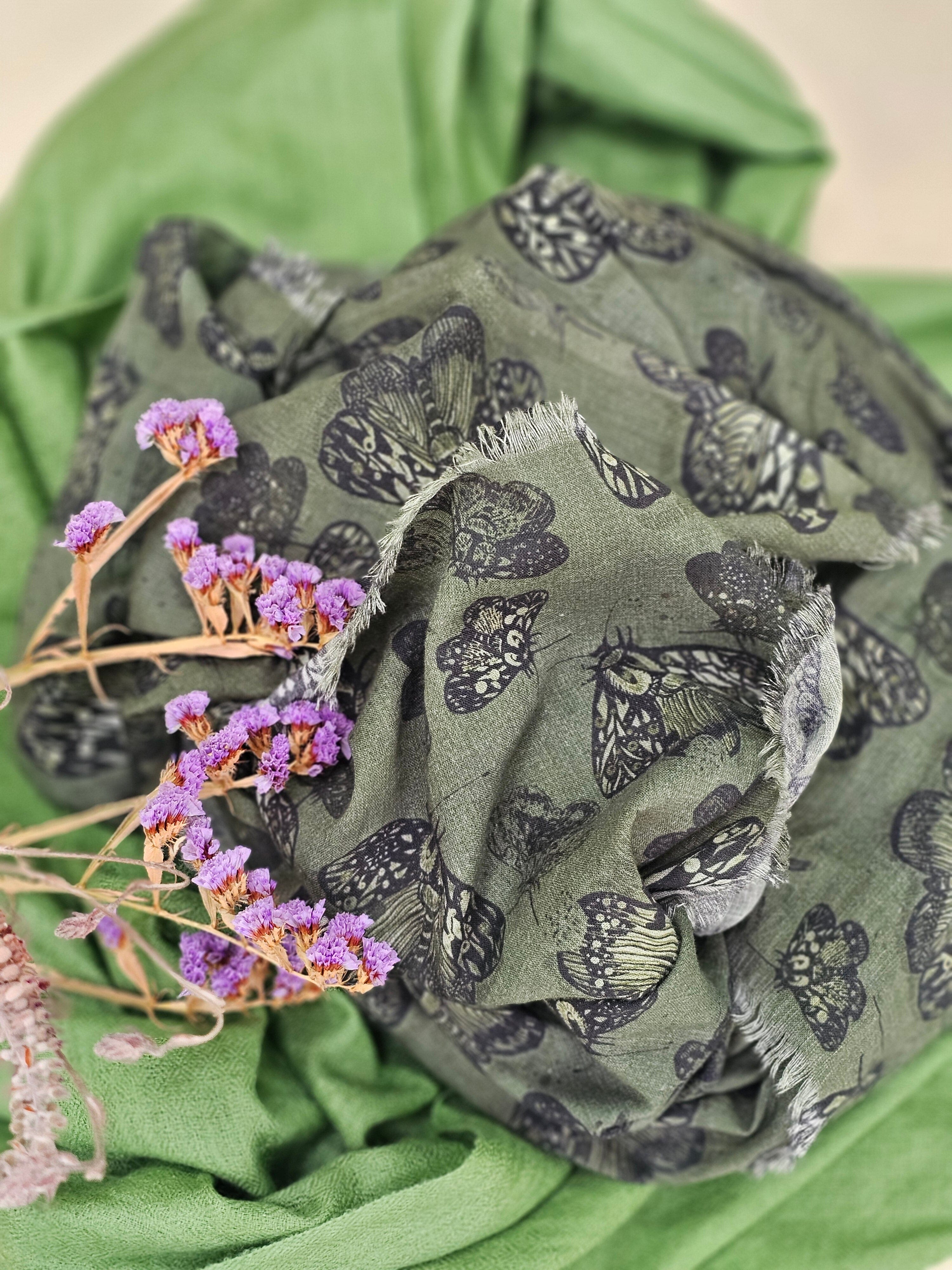 Organic Cotton Square Scarf - Moss Moth Scarf The Spotted Quoll 