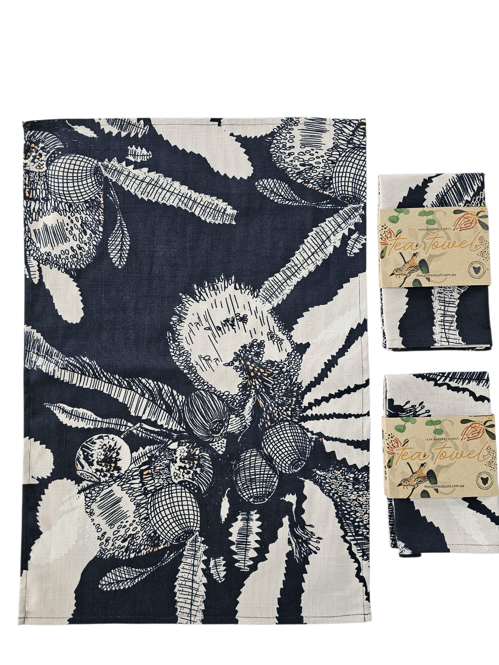 Organic Linen Hemp Tea Towel - OG Sawooth Banksia Tea Towel The Spotted Quoll 