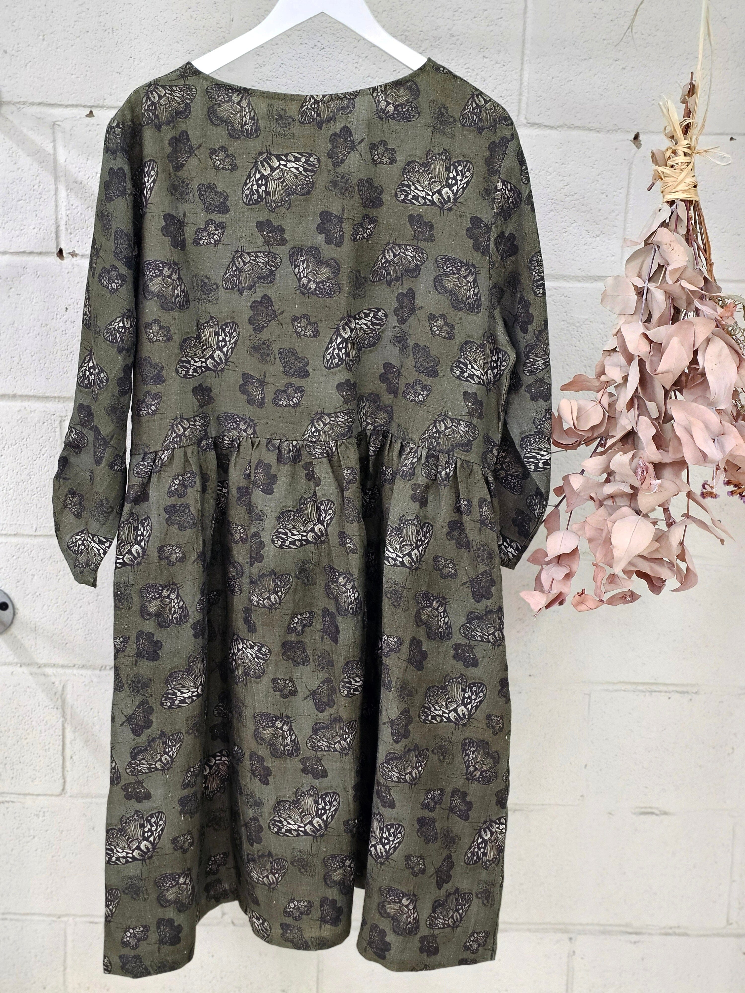 Organic Linen Peasant Dress - Moss Moth Dresses The Spotted Quoll 