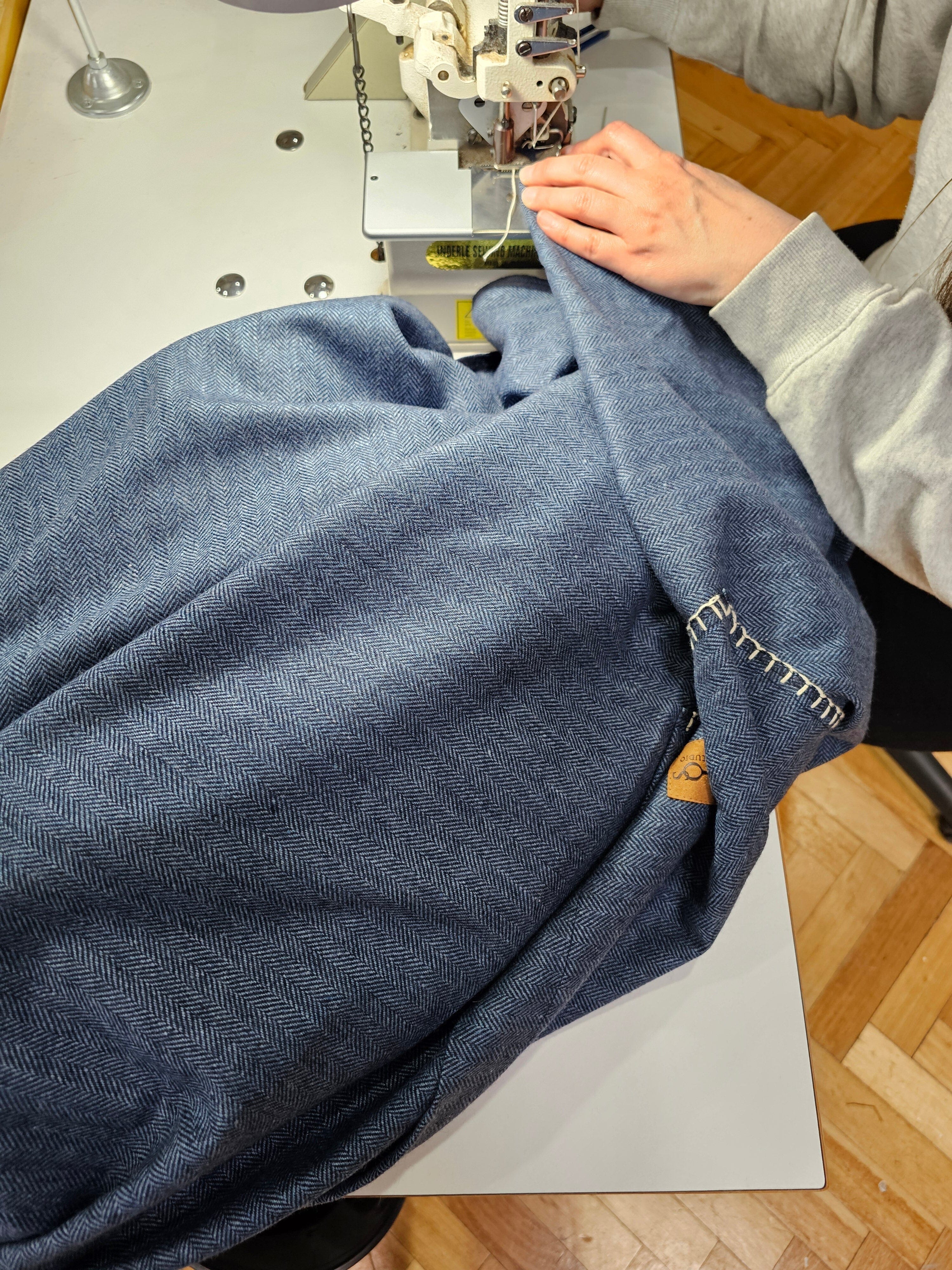 Organic Wool Bean Bag Bean bags The Spotted Quoll Studio Duckegg Fine Herringbone & Natural 