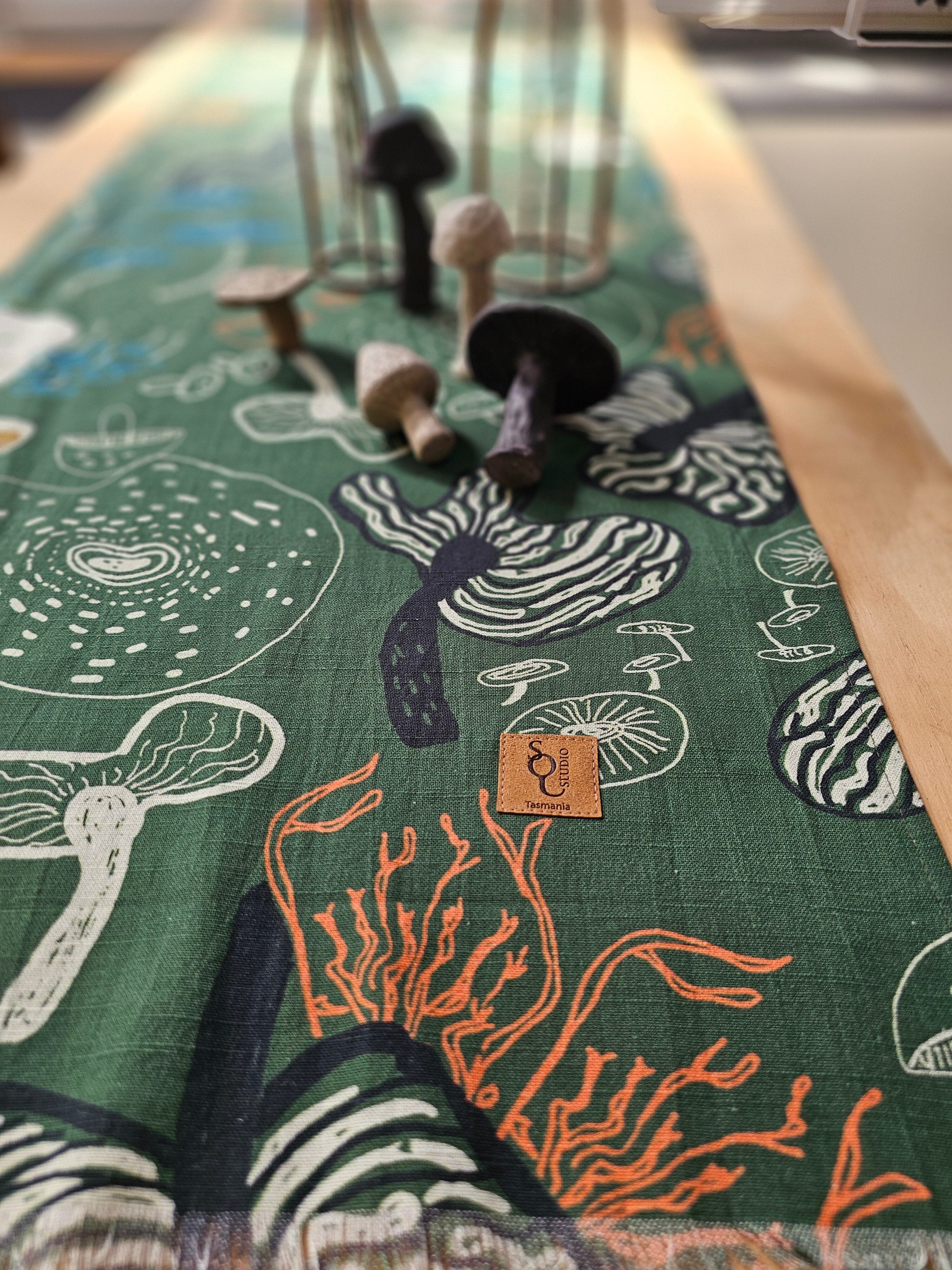 Organic Linen Table Runner - Tassie Fungi table runners The Spotted Quoll 