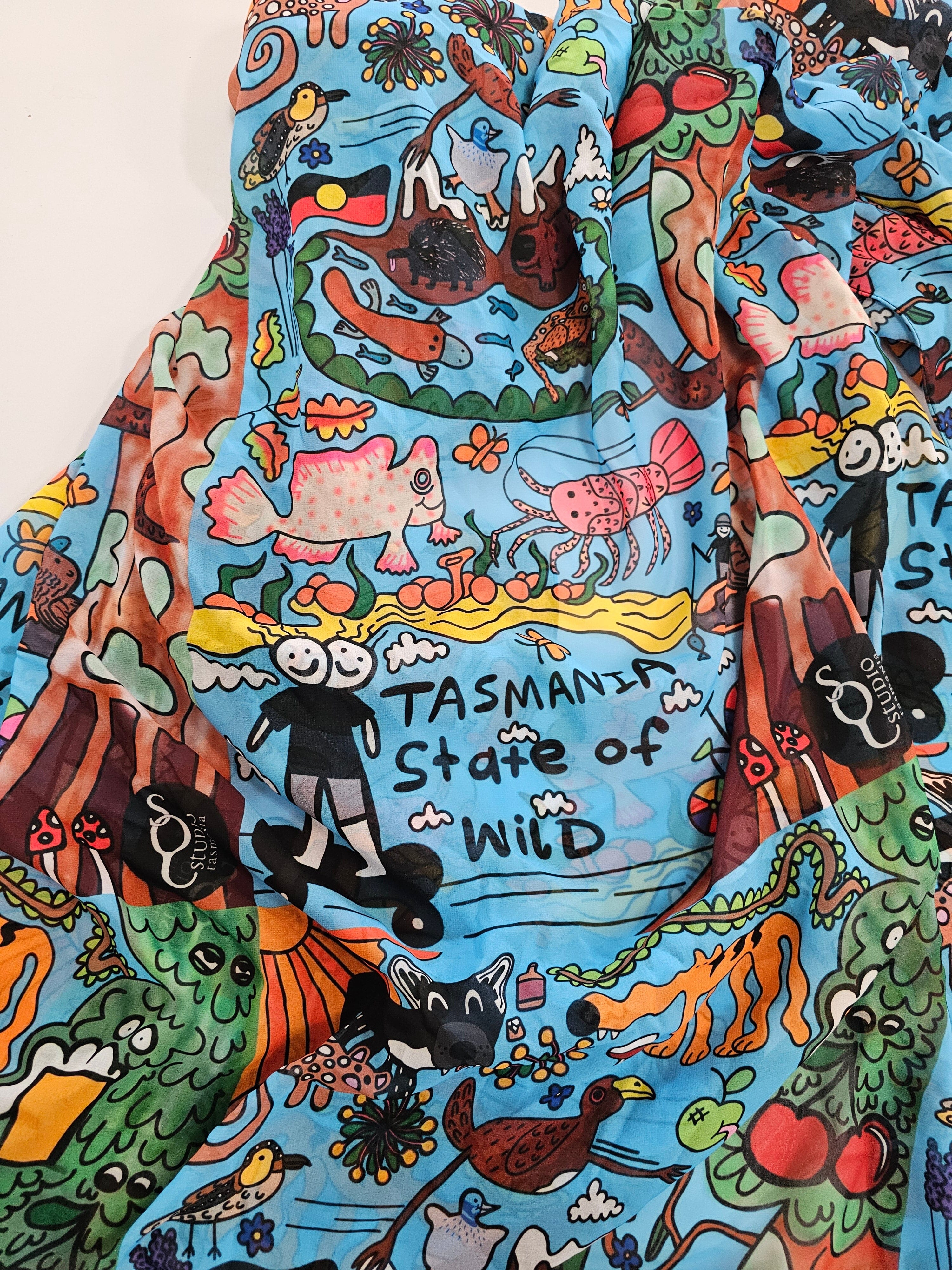 Silken Chic Scarves - Tasmania State of Wild Scarf The Spotted Quoll Studio 