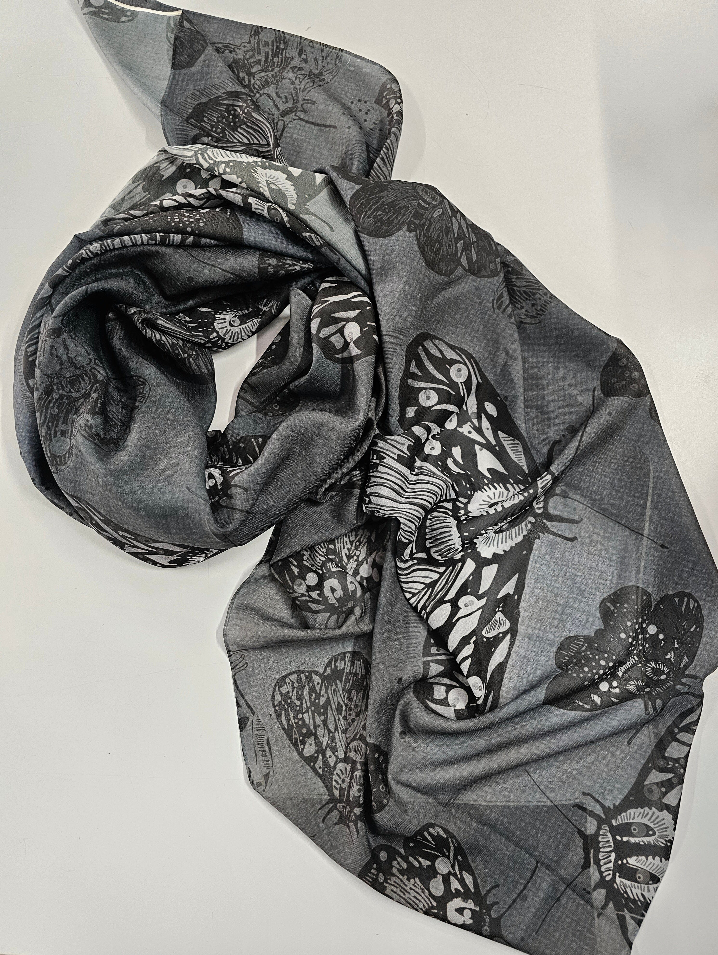 Silken Chic Scarves - Slate Moth Scarf The Spotted Quoll Studio 