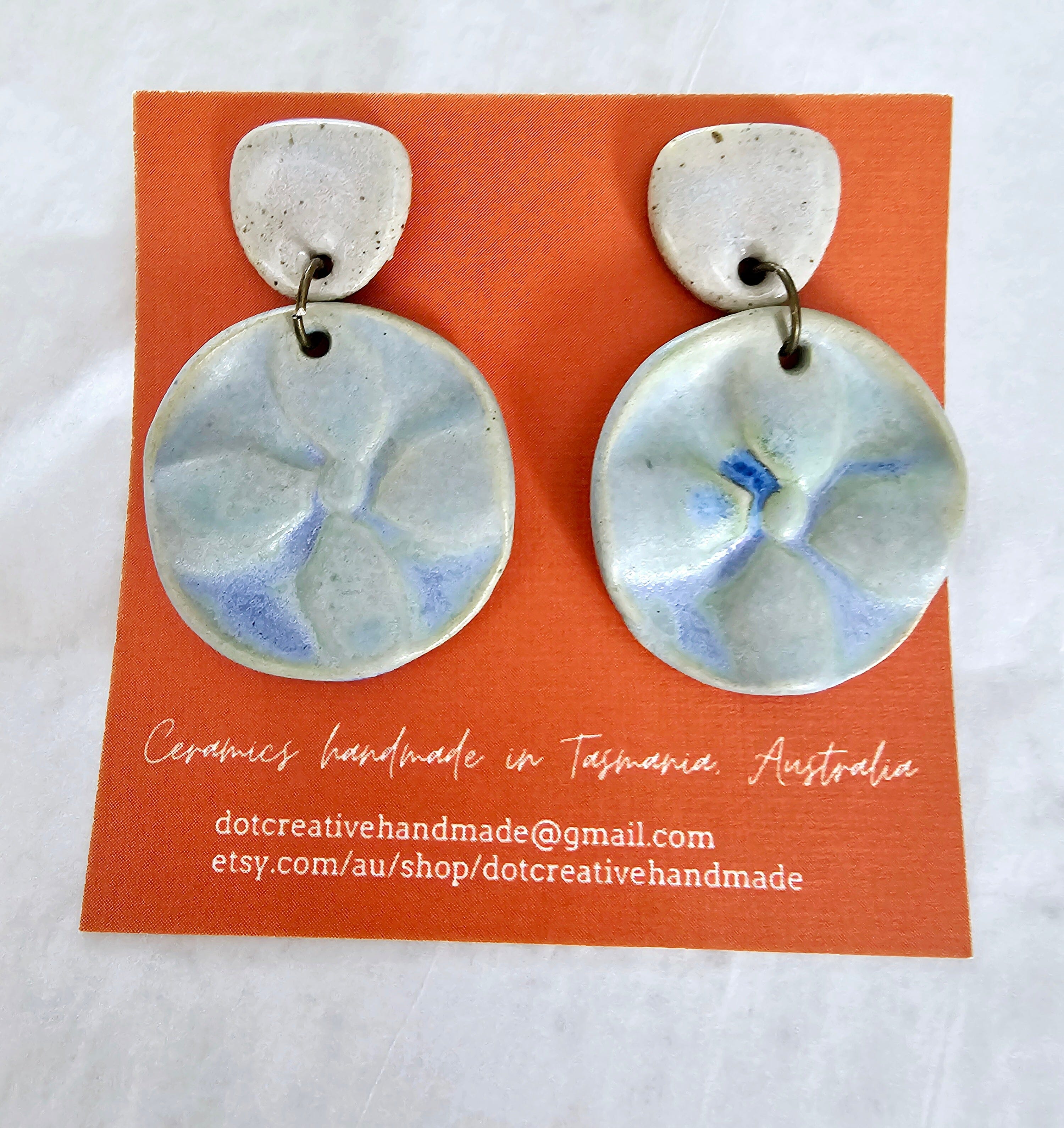 Ceramic Drop Earrings - DOT Creative Tasmania Earrings DOT creative Duck Egg Sheild 