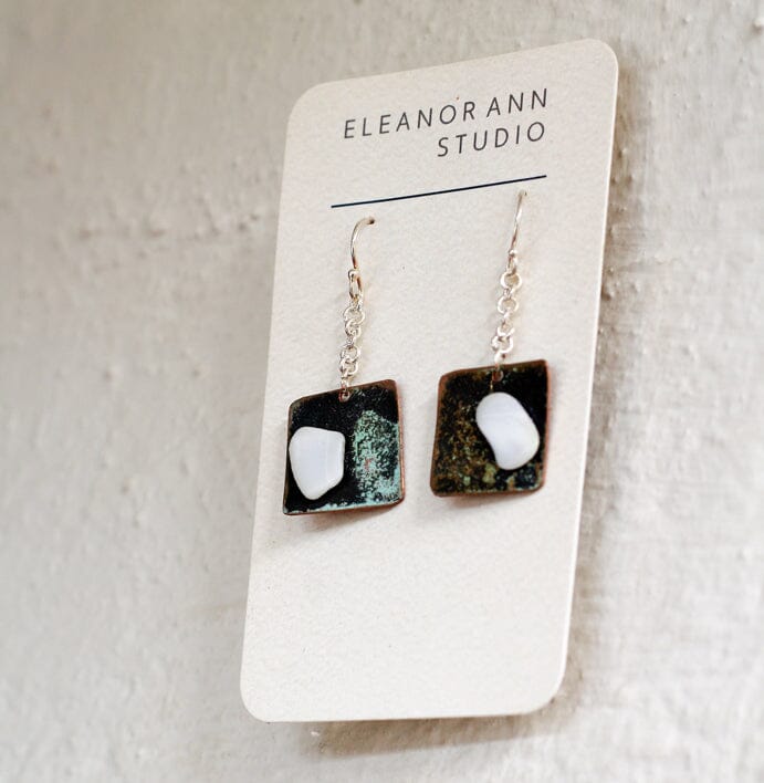 Recycled Copper & Brass Earrings - Eleanor Ann Earrings Eleanor Ann Patina Shell Fine Silver Hooks 