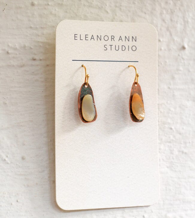 Recycled Copper & Brass Earrings - Eleanor Ann Earrings Eleanor Ann Short Copper & Shell Brass Hooks 