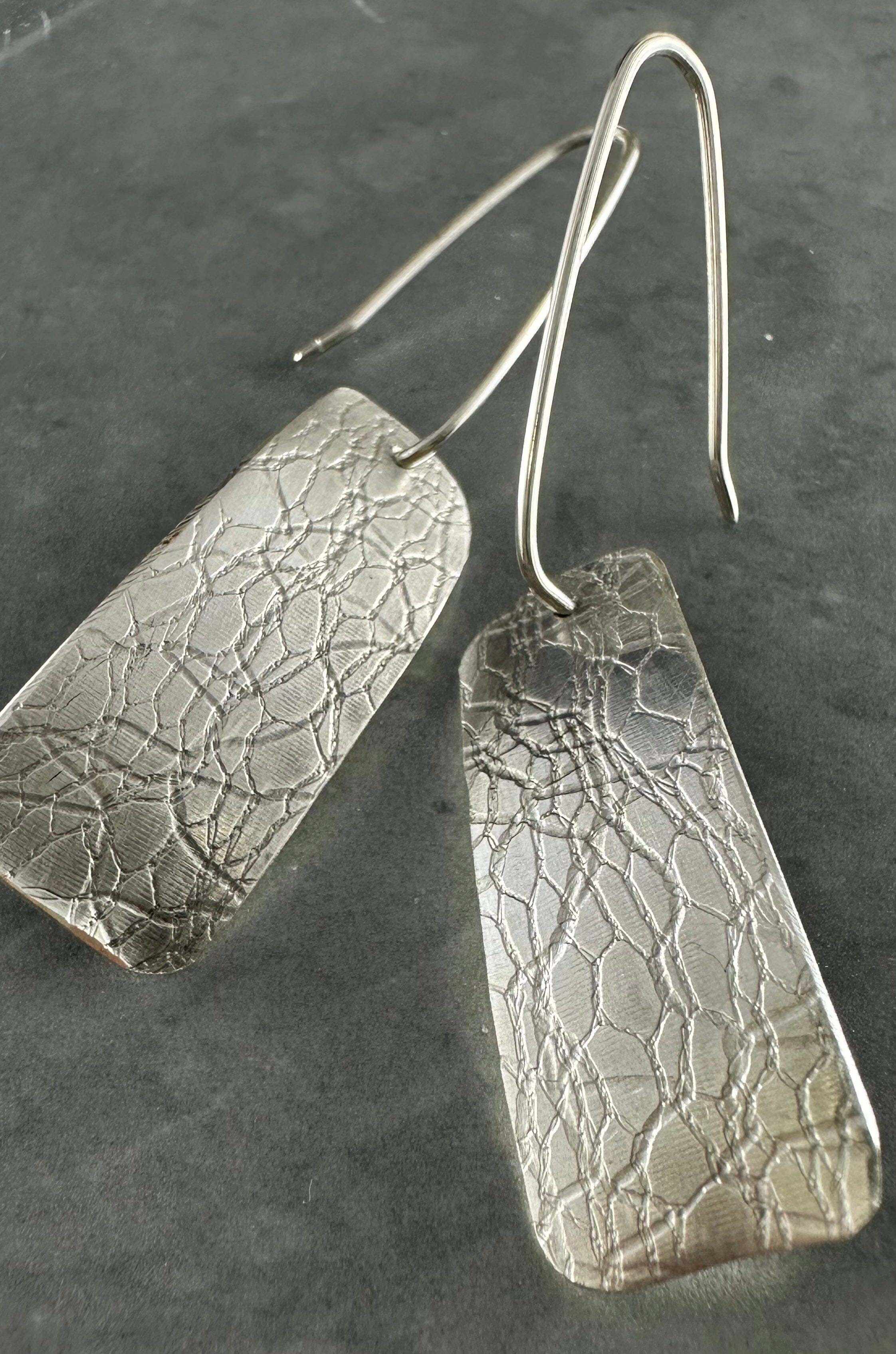 Oxidized Silver Earrings by Jillian Jak Earrings Jillian Jak Long Etched Bark (65mm) 