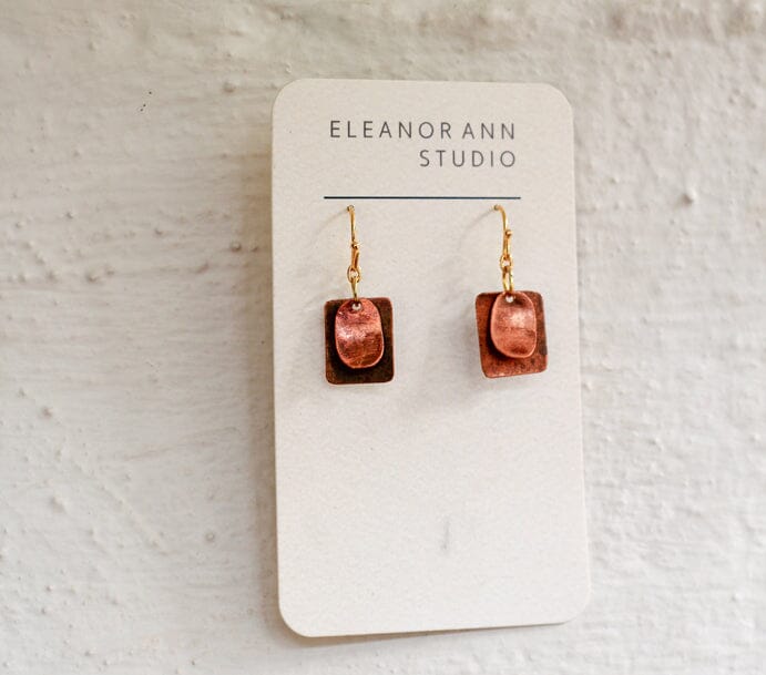 Recycled Copper & Brass Earrings - Eleanor Ann Earrings Eleanor Ann Tiny Brass Square Brass Hooks 