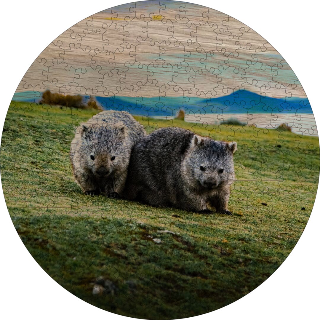 Possibly Possible Jigsaw Puzzle - Tasmanian Oak Veneer puzzle The Spotted Quoll Maria Island Wombats 