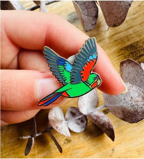 Tasmanian Enamel Pins by Pigment brooch Pigment Swift Parrot 