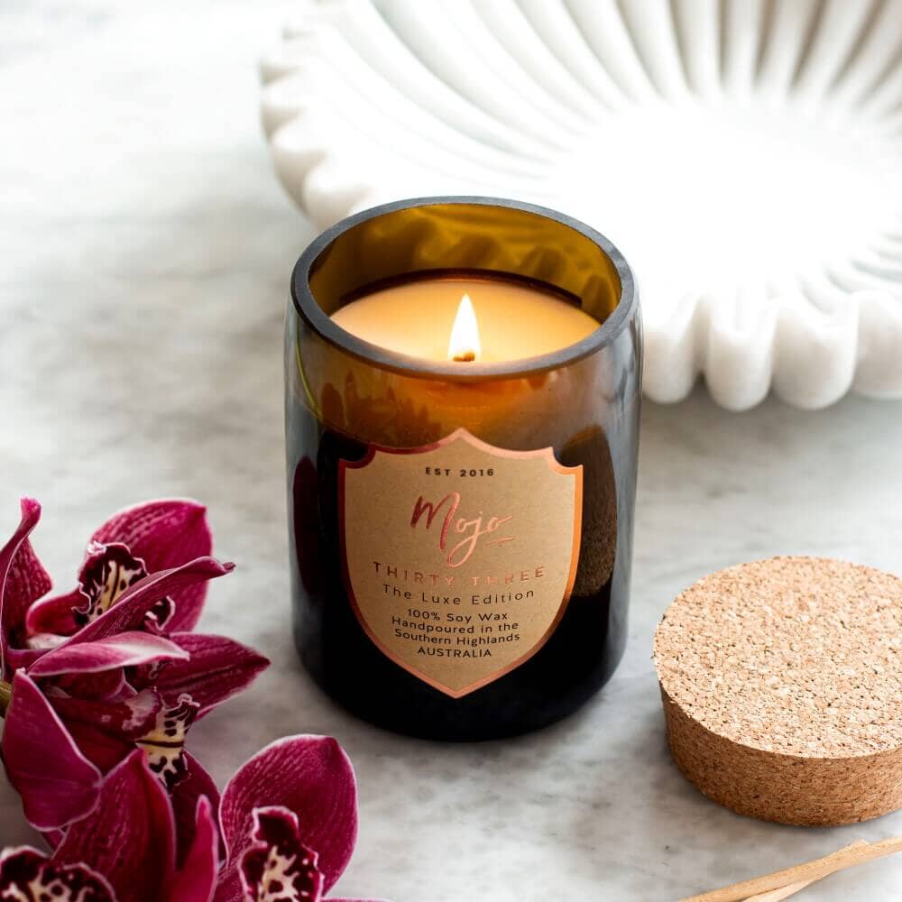 THIRTY THREE - Luxe Edition - Reclaimed Champagne Bottle Soy Wax Candle Candles Mojo Candles 