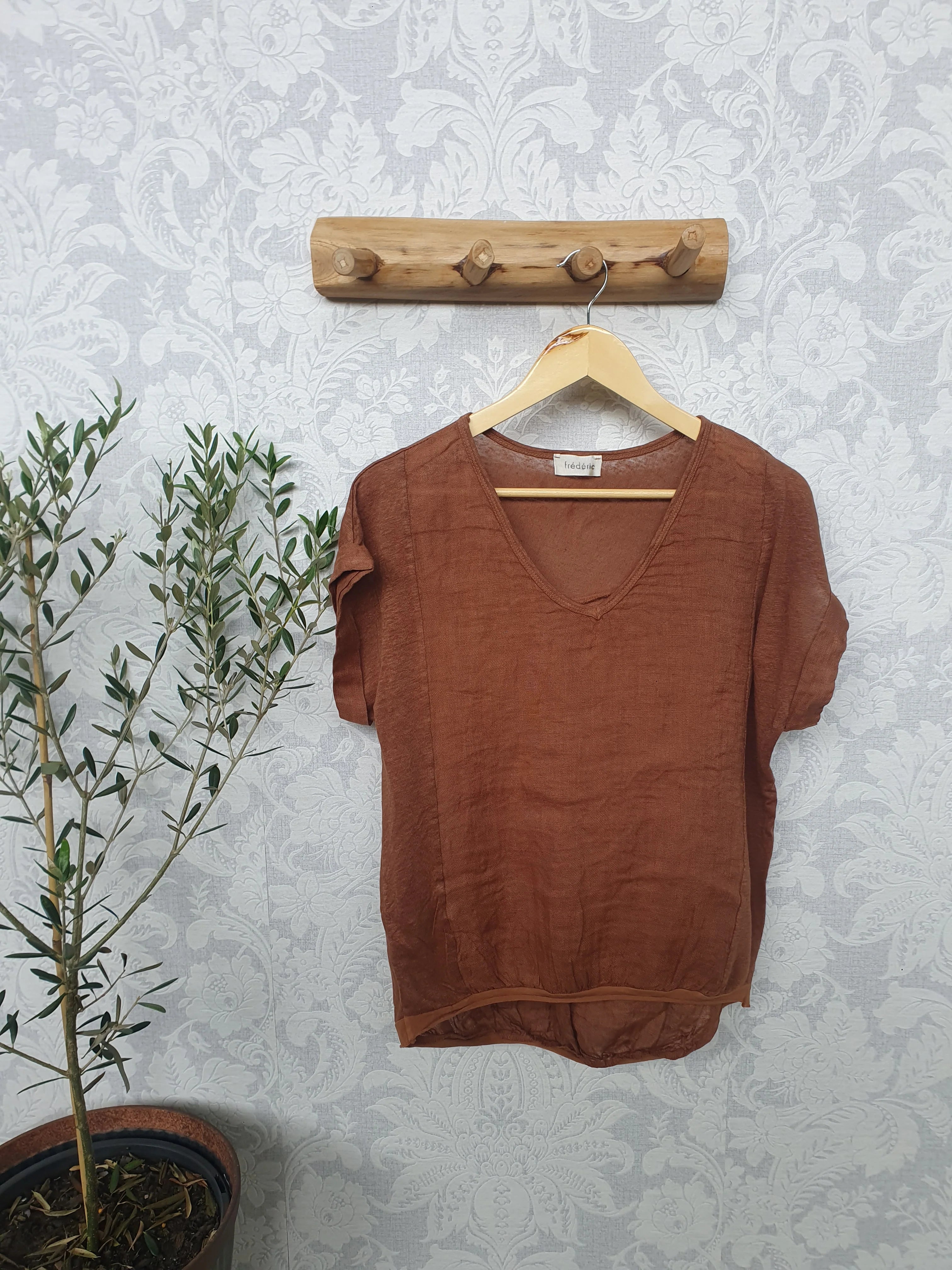 Frederic Plain Italian Linen Tee Shirt Shirts & Tops Etika Tobacco 