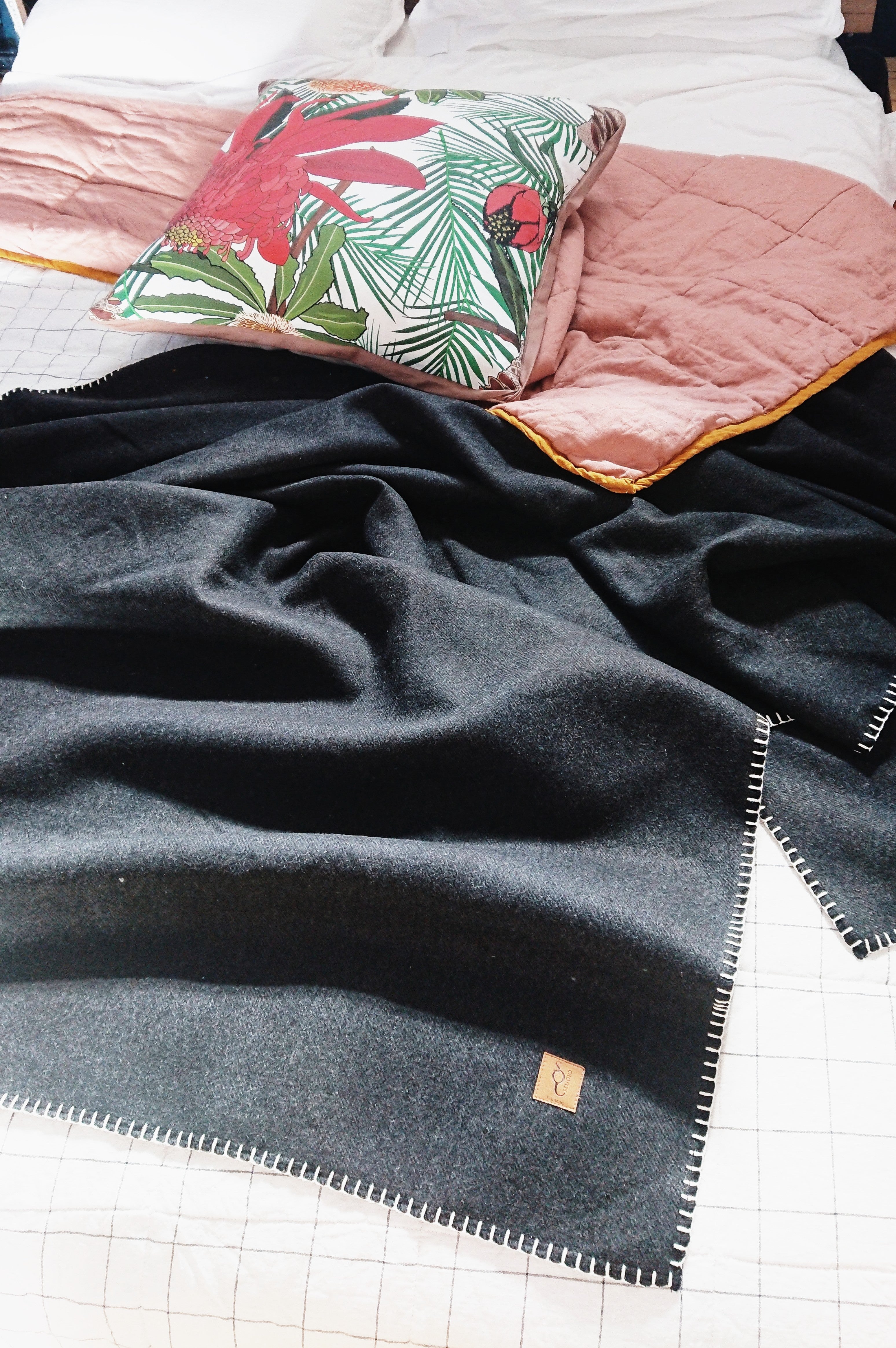 Organic Wool Felt Throw Throws The Spotted Quoll Carbon & Natural (last one) 