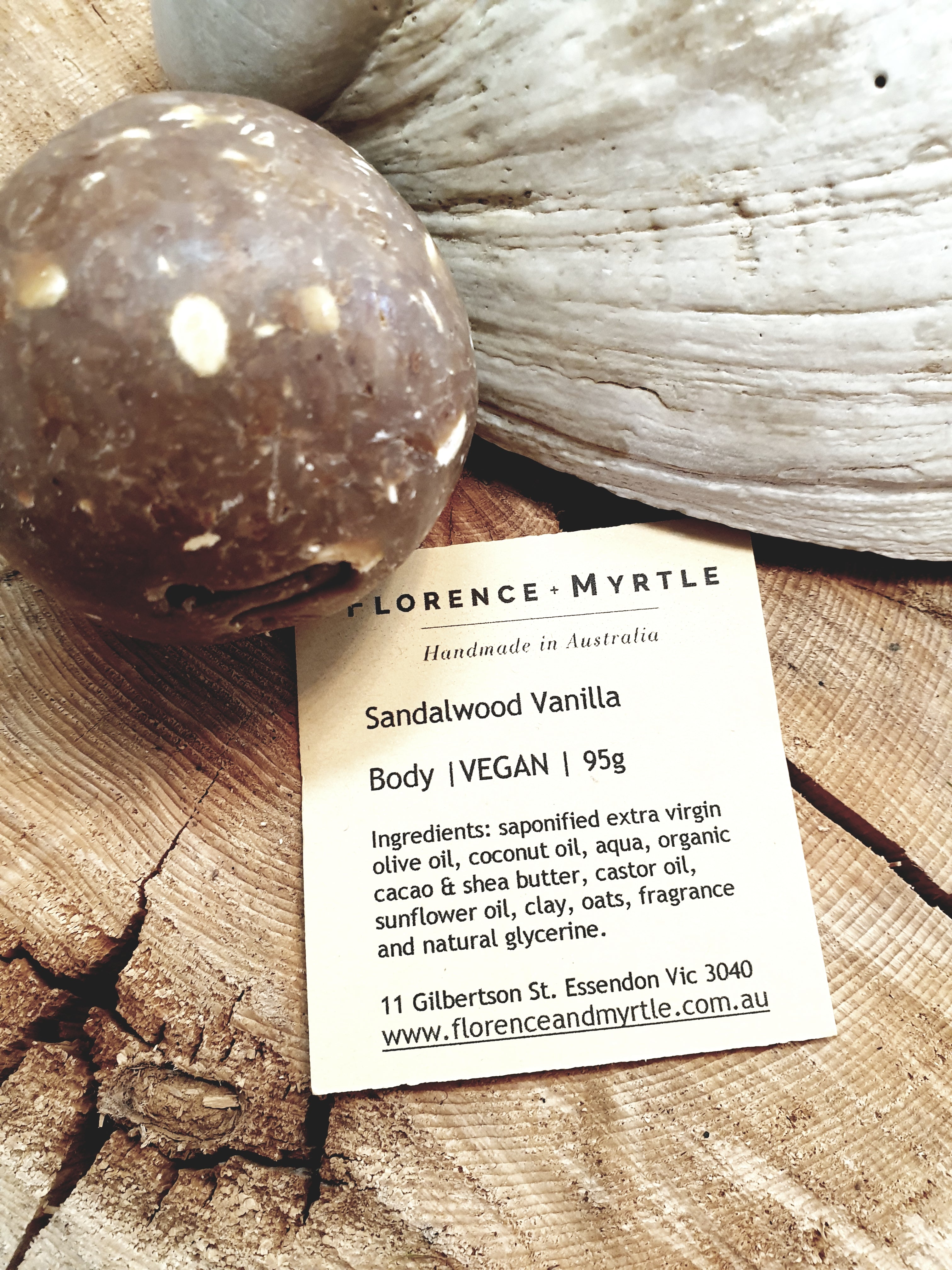 Hand Rolled Soap Balls Body Florence + Myrtle Sandalwood with Oatmeal 