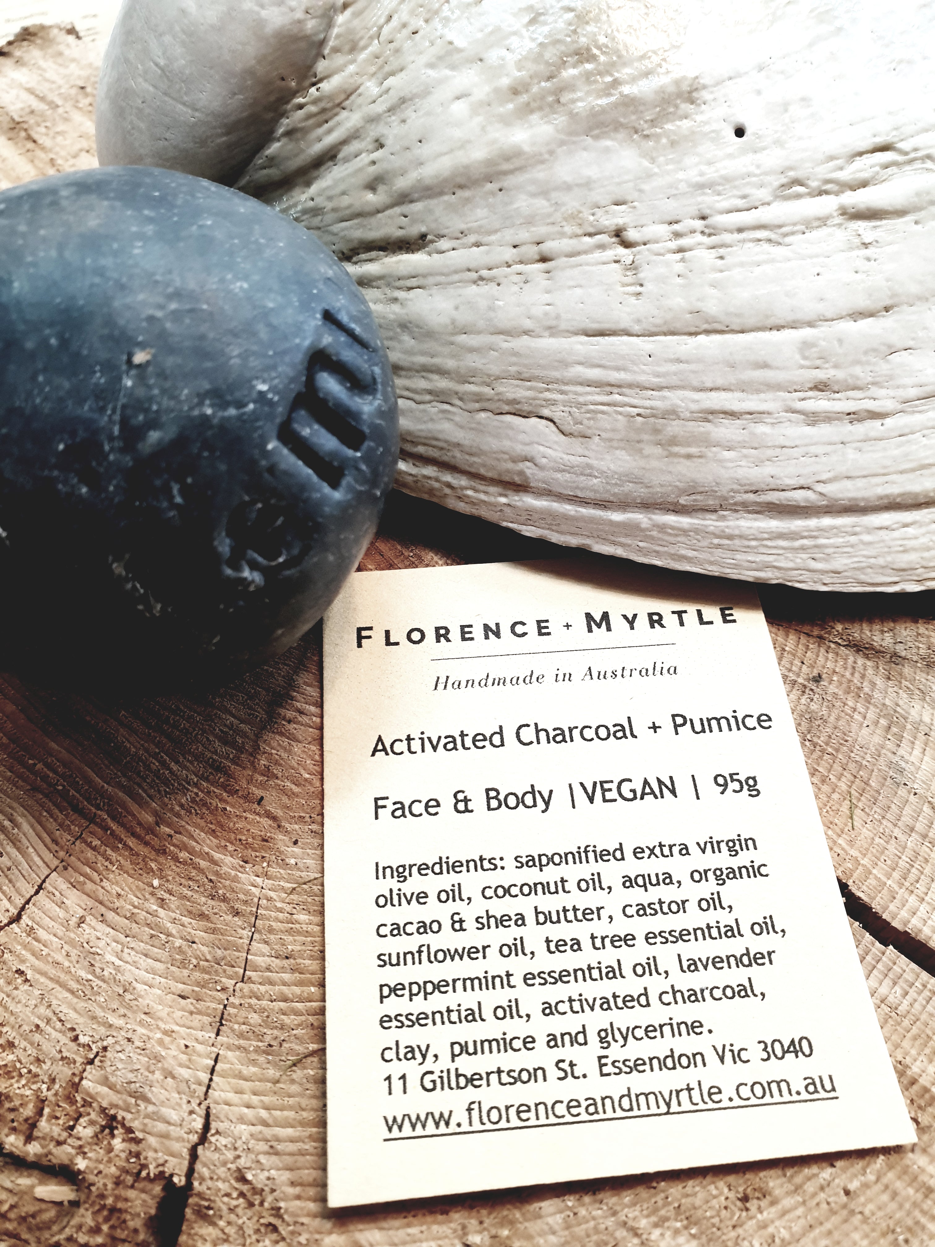 Hand Rolled Soap Balls Body Florence + Myrtle Activated Charcoal + Pumice 