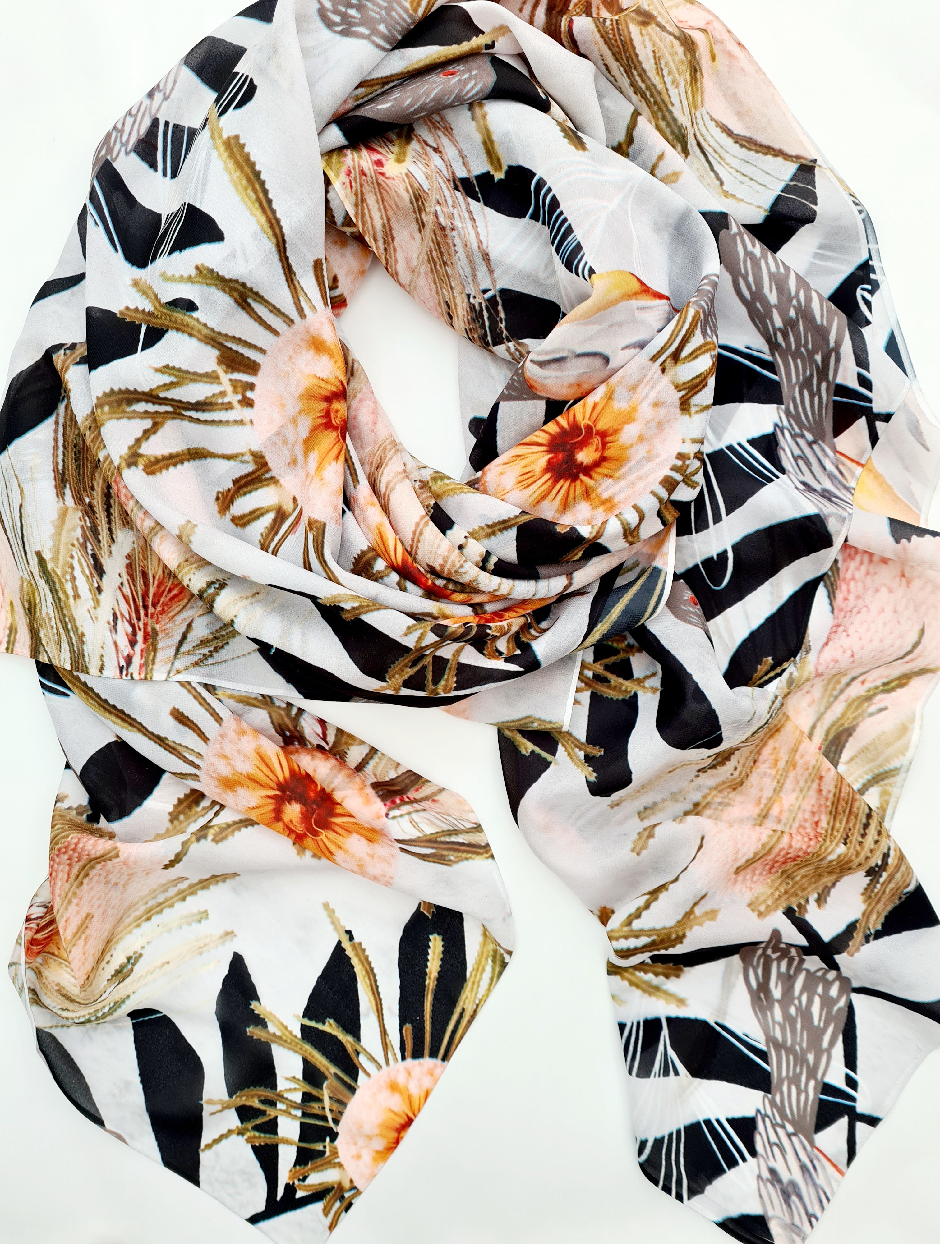 Silken Chic Scarves - Summer Bouquet Scarf The Spotted Quoll Studio Summer Bouquet Mono 
