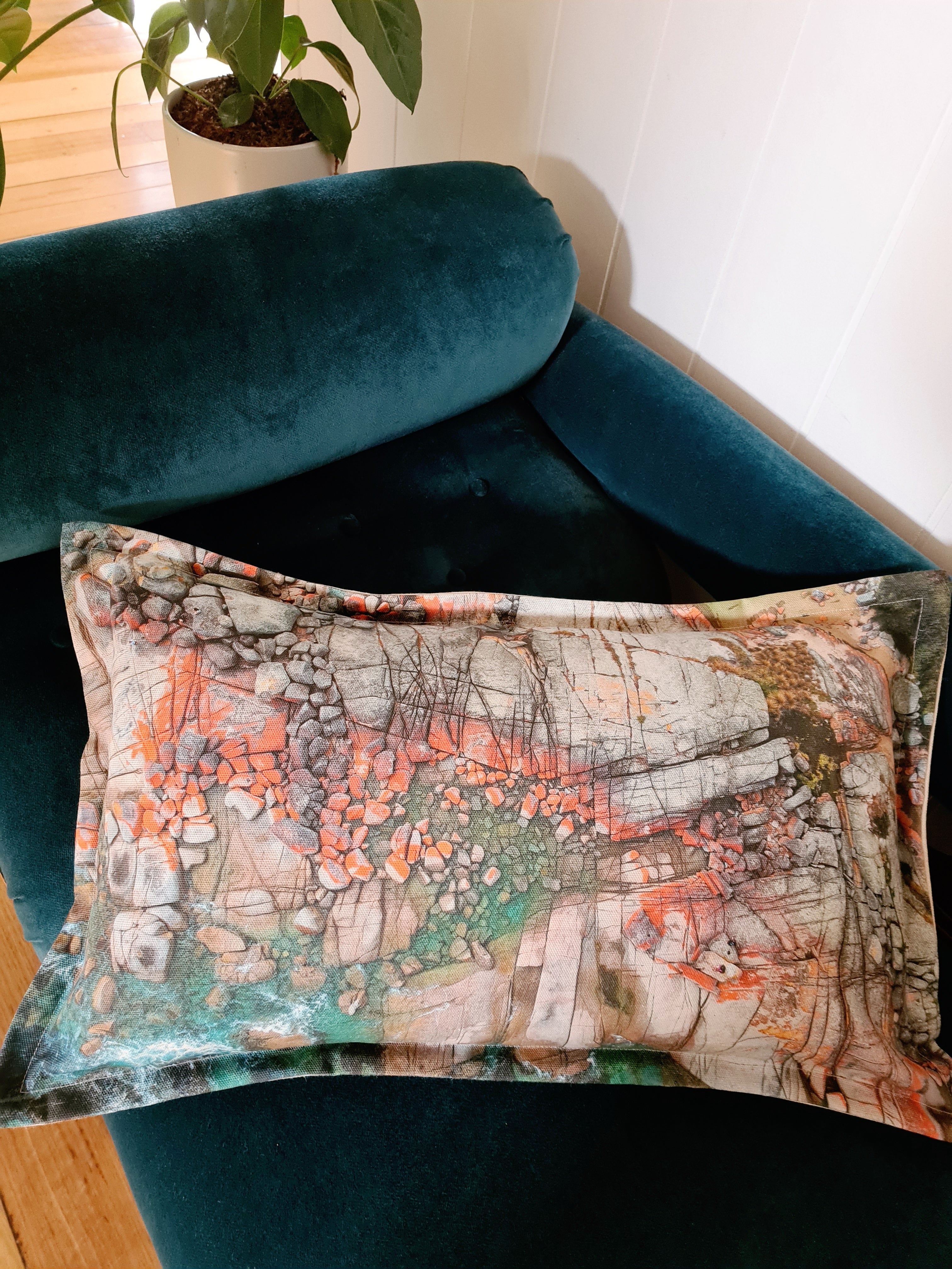 Printed Canvas Cushion - Aerial Bay of Fires Cushions The Spotted Quoll 