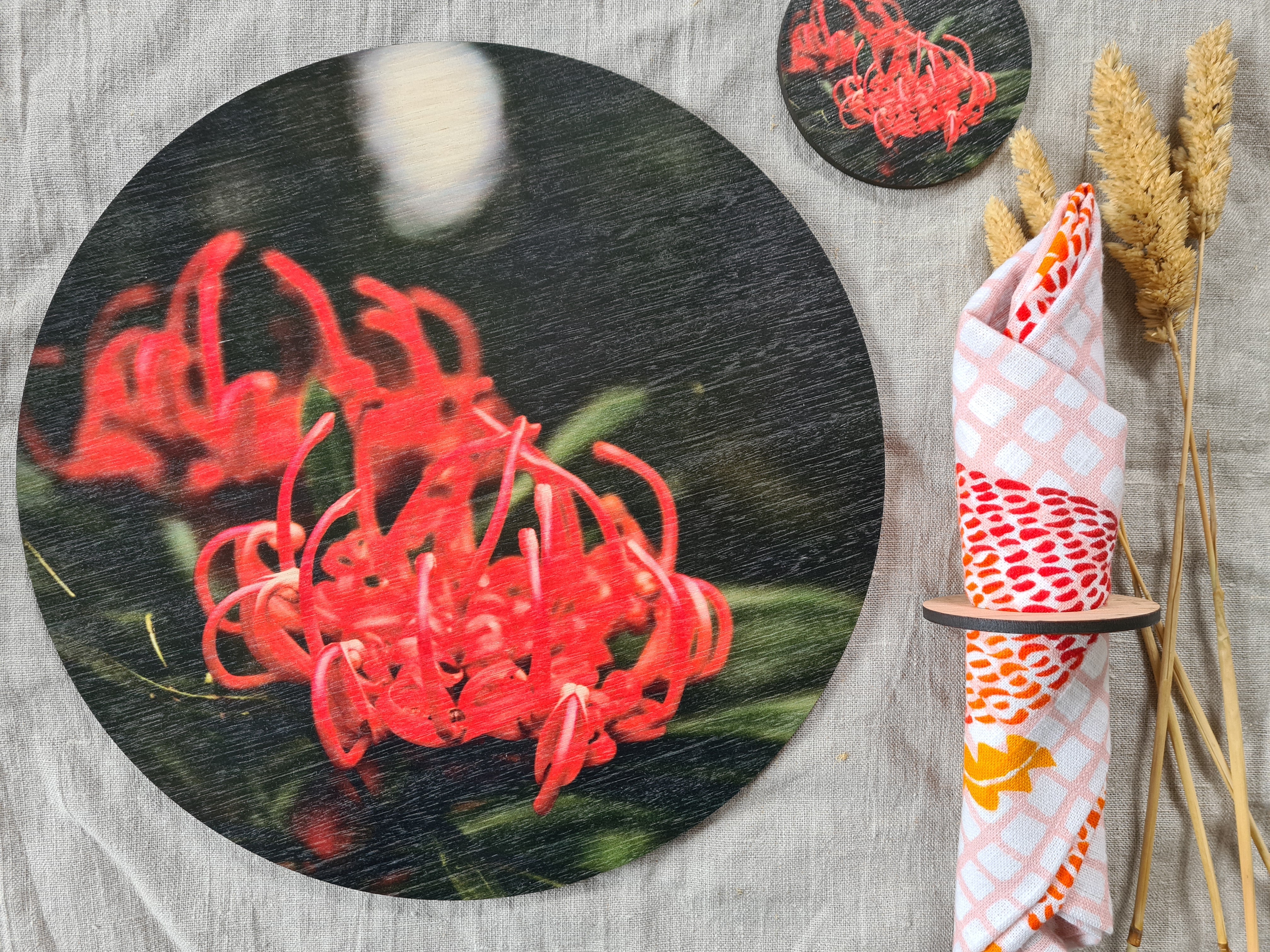 Placemat and Coaster Sets - Hamish Lockett placemats The Spotted Quoll Waratah 