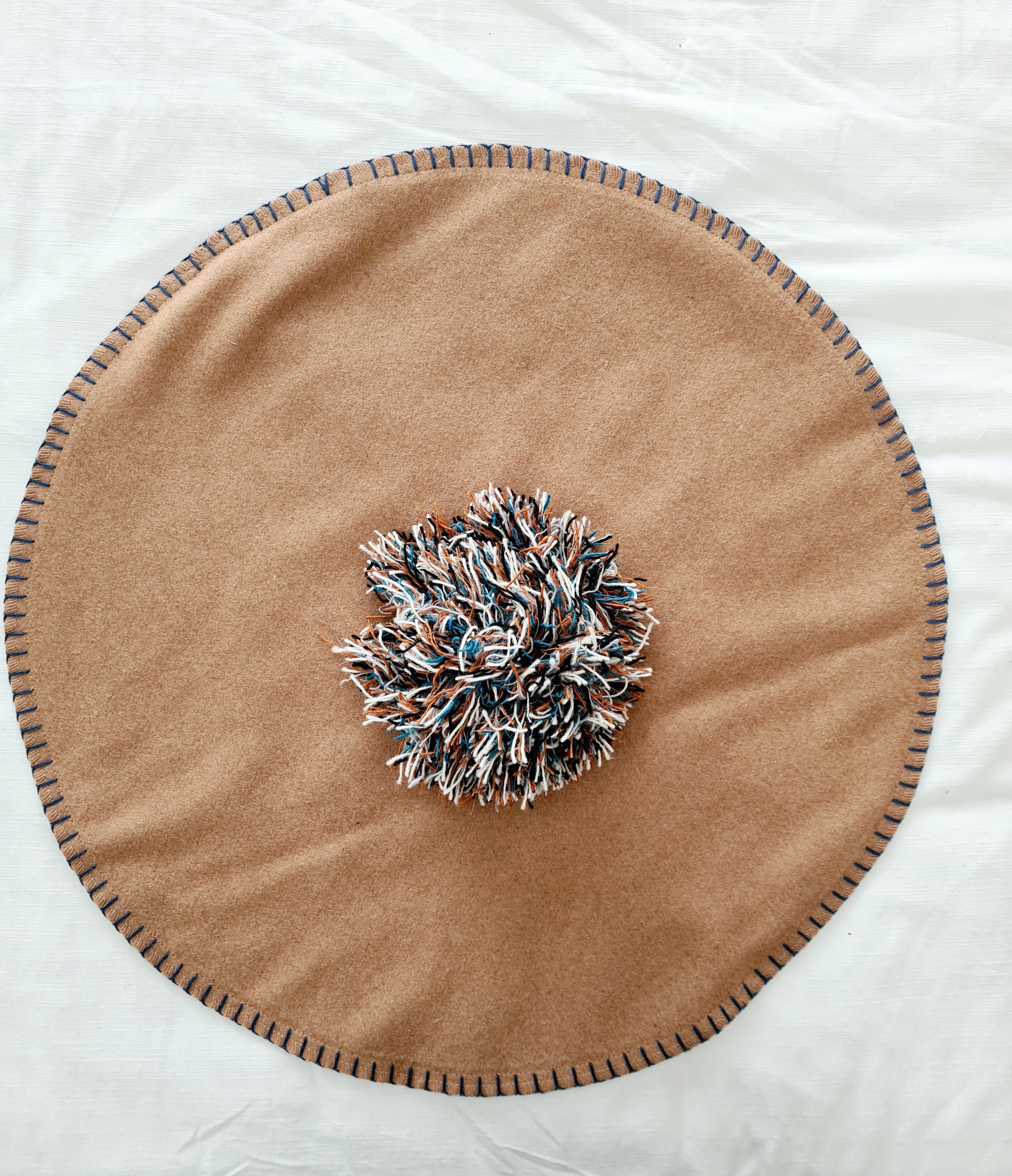 Limited Edition Organic Wool Cushions - Hessian Pony AW 2022 Ottoman Cushions The Spotted Quoll 45cm Caramel & Denim 