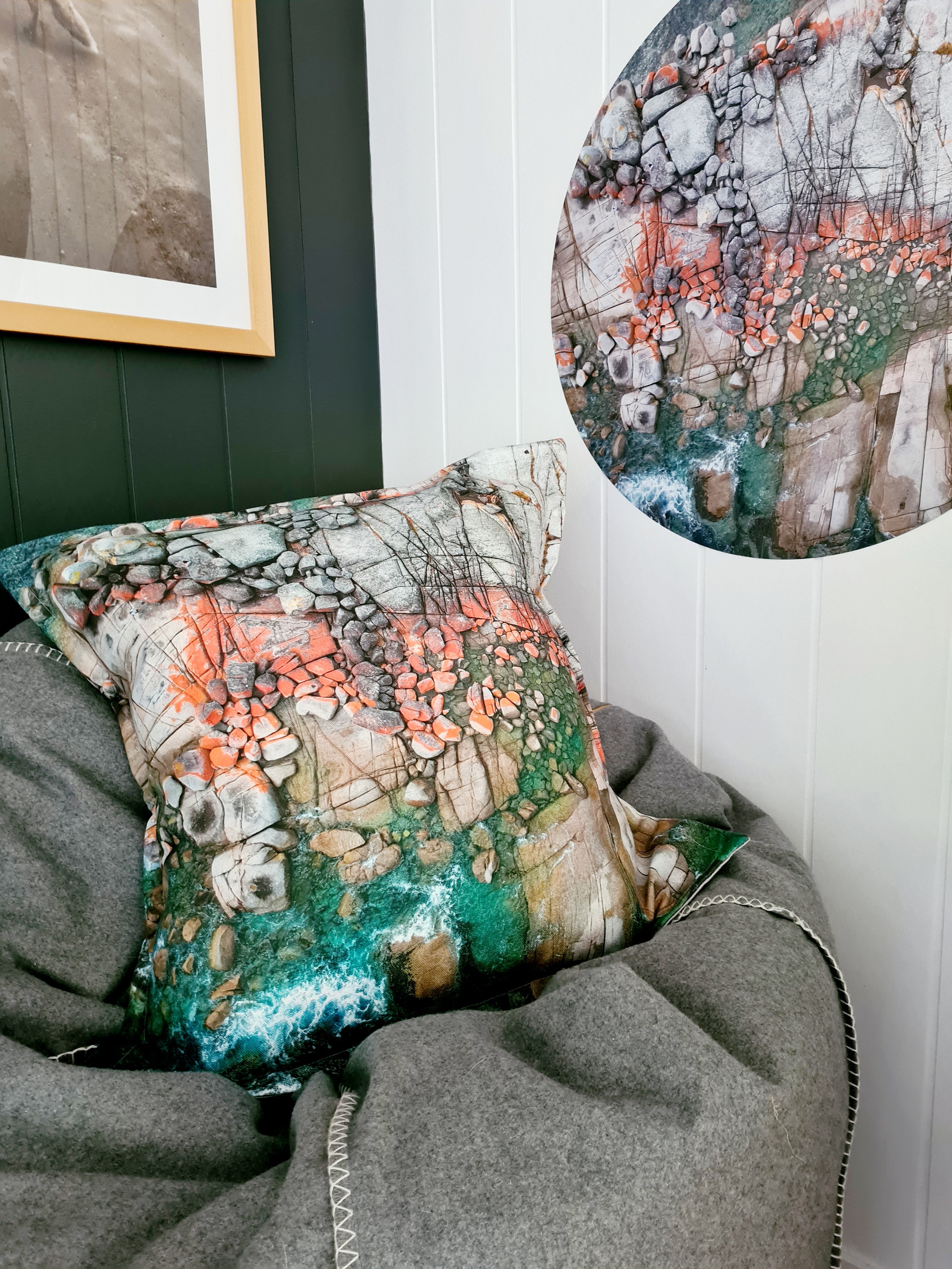 Printed Canvas Cushion - Aerial Bay of Fires Cushions The Spotted Quoll 60 x 60cm 