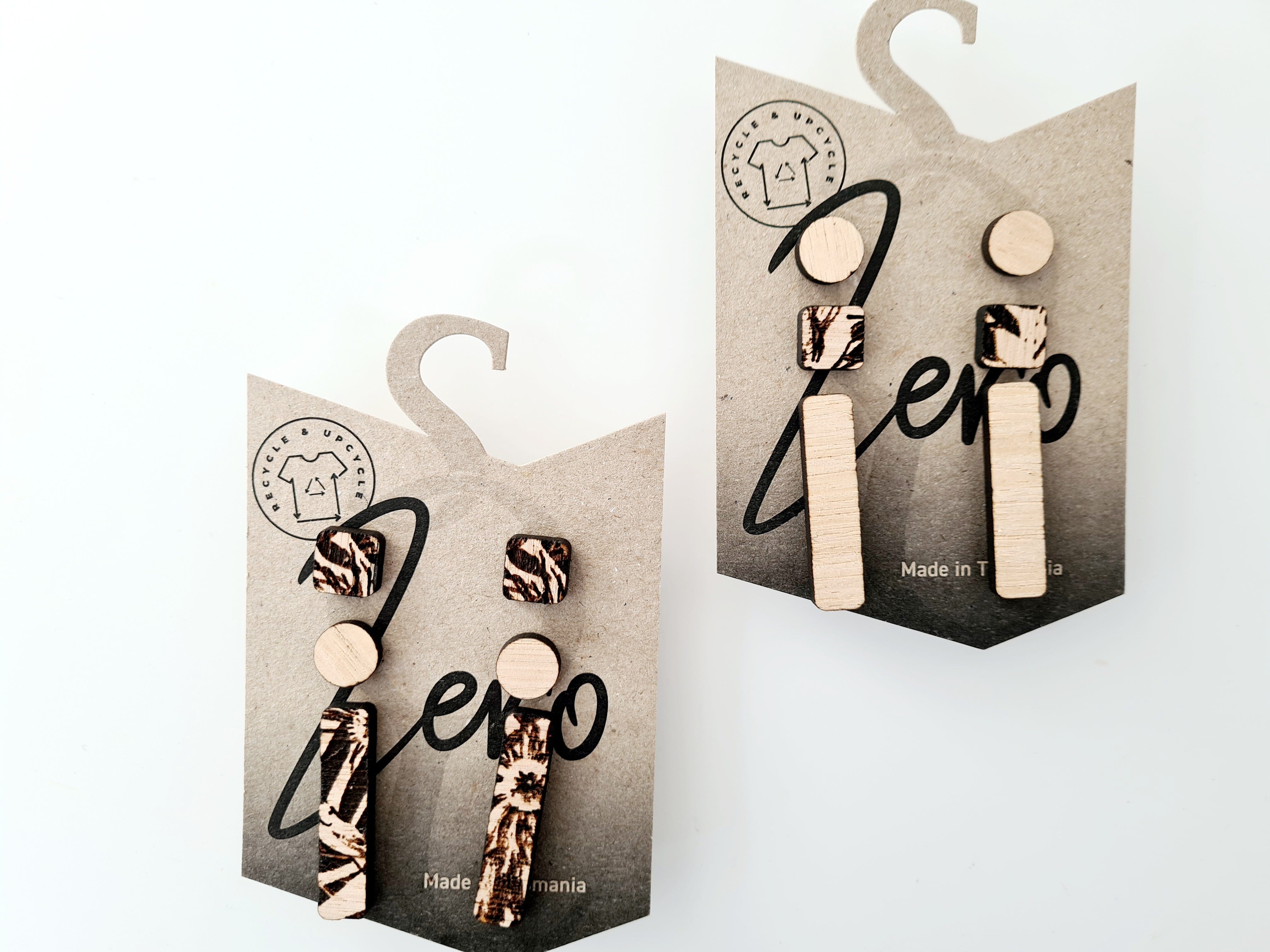 Stud Trio Pack - Zero Waste Australian Timber Earrings The Spotted Quoll Etched Tasmanian Oak 