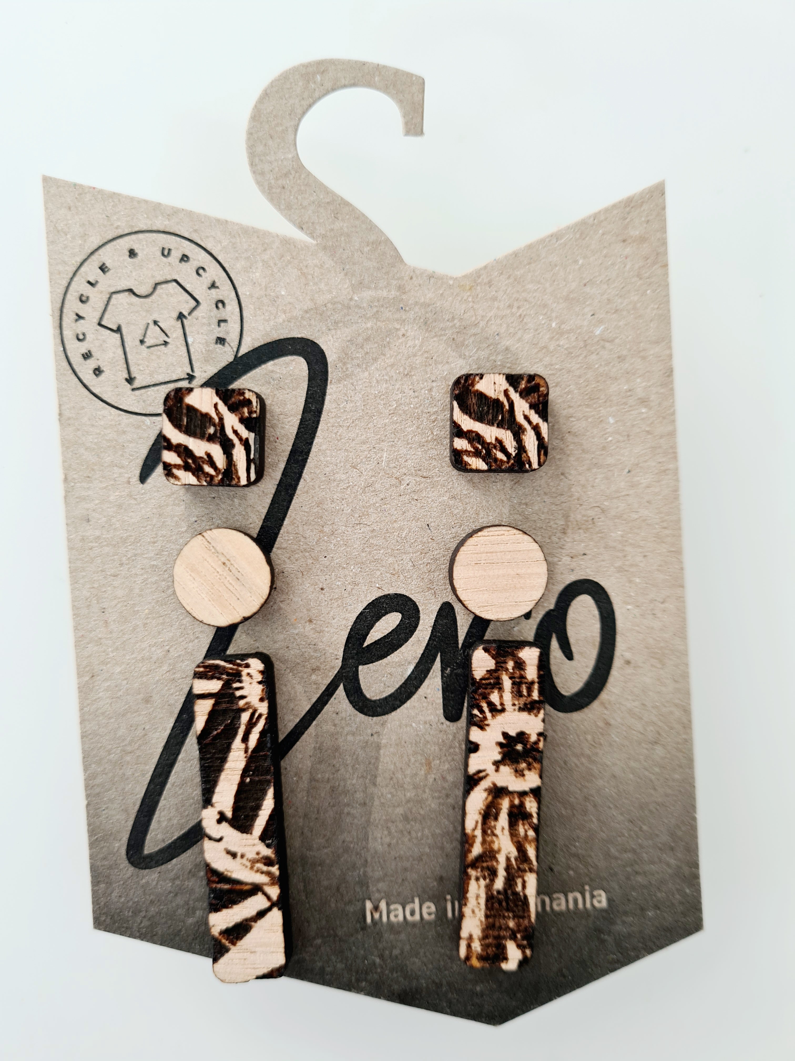 Tasmanian Oak Etched Earrings - Zero Waste Earrings The Spotted Quoll Studs Trio Gift Pack 
