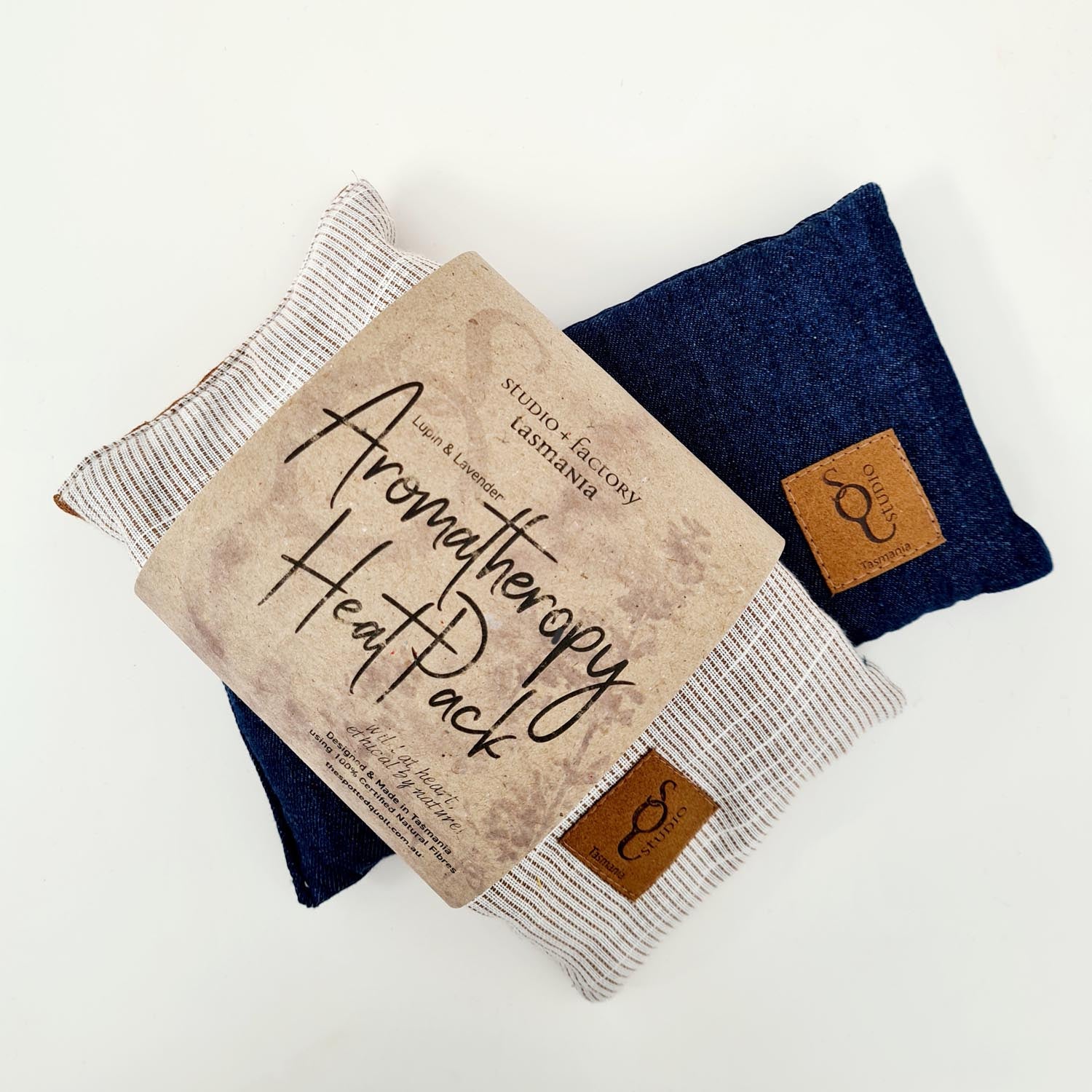 Aromatherapy Heat/cold pack - Lupin & Lavender Heating Pads The Spotted Quoll Double Trouble Organic Hessian Fleck & Denim 