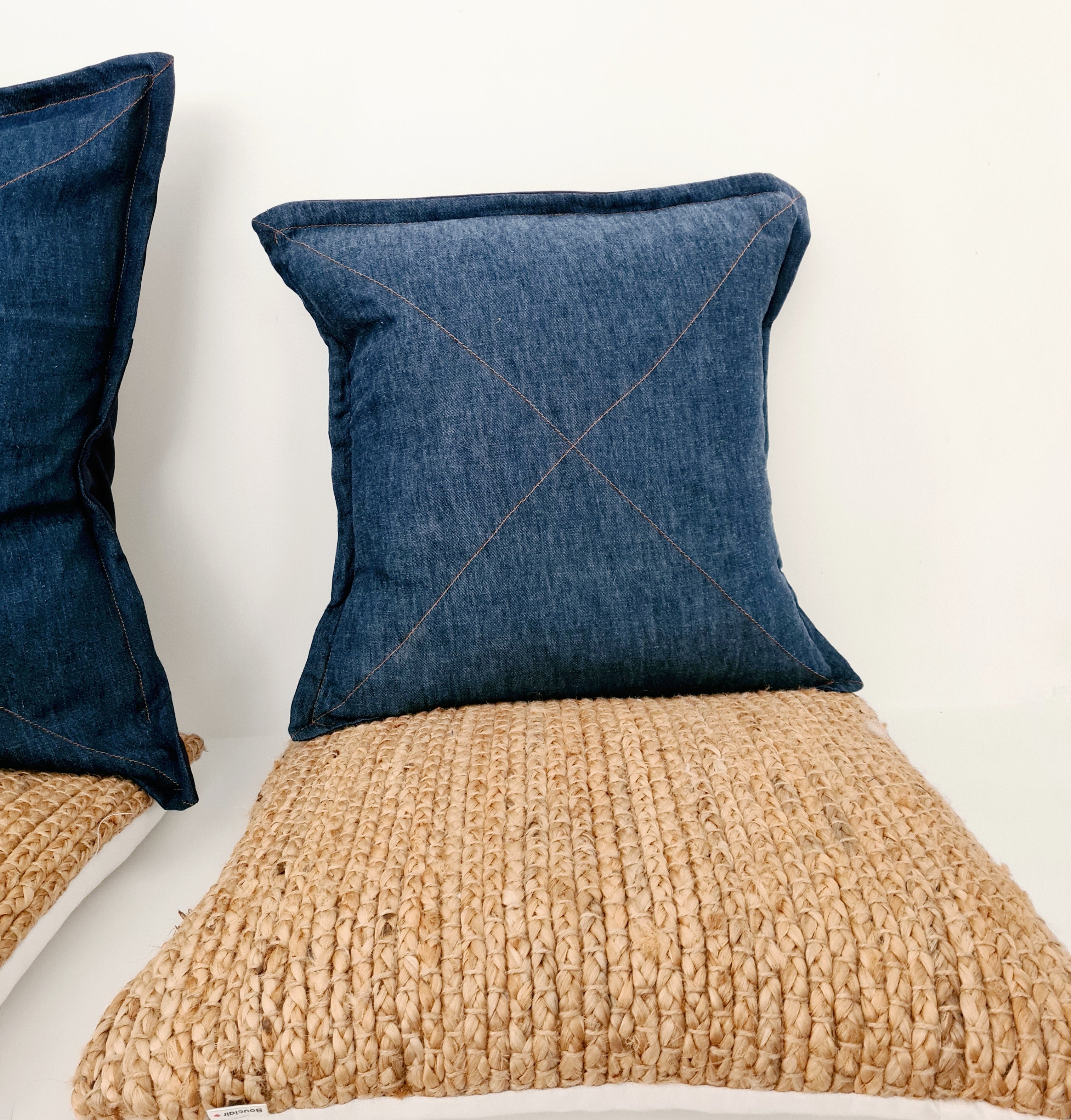 Organic Denim Cushions - Hessian Pony Cushions The Spotted Quoll Studio 