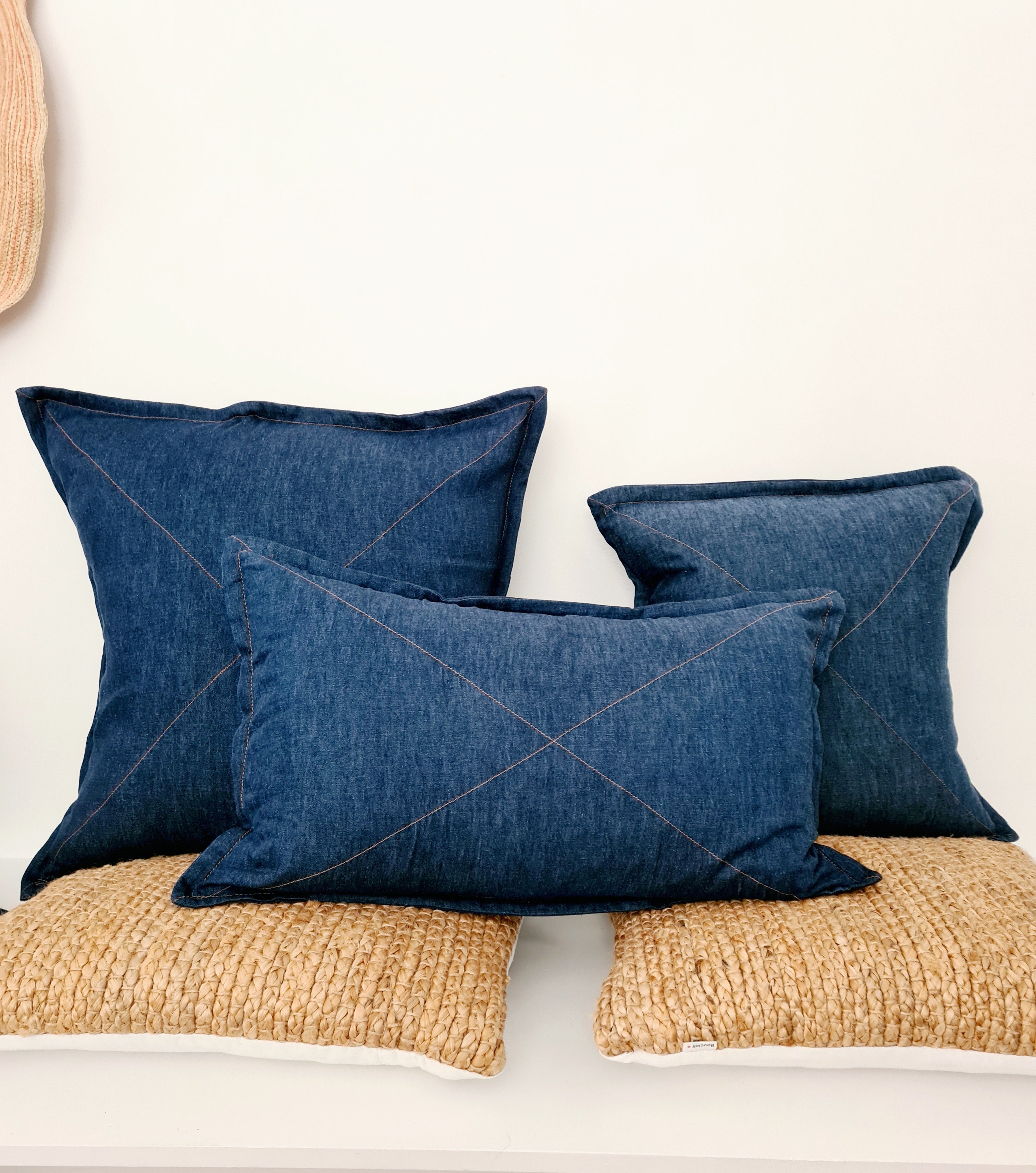 Organic Denim Cushions - Hessian Pony Cushions The Spotted Quoll Studio 35 x 55cm Natural Stitch 