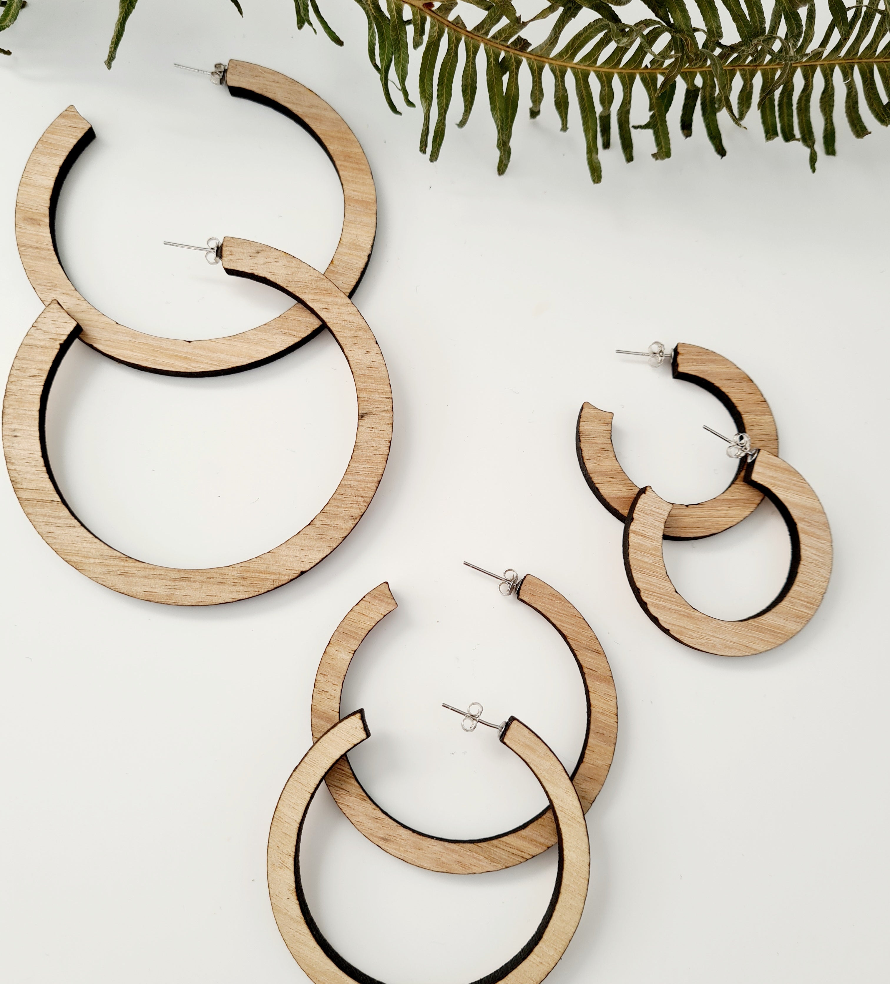 Tasmanian Oak Etched Hoop Earrings - Zero Waste Earrings The Spotted Quoll 