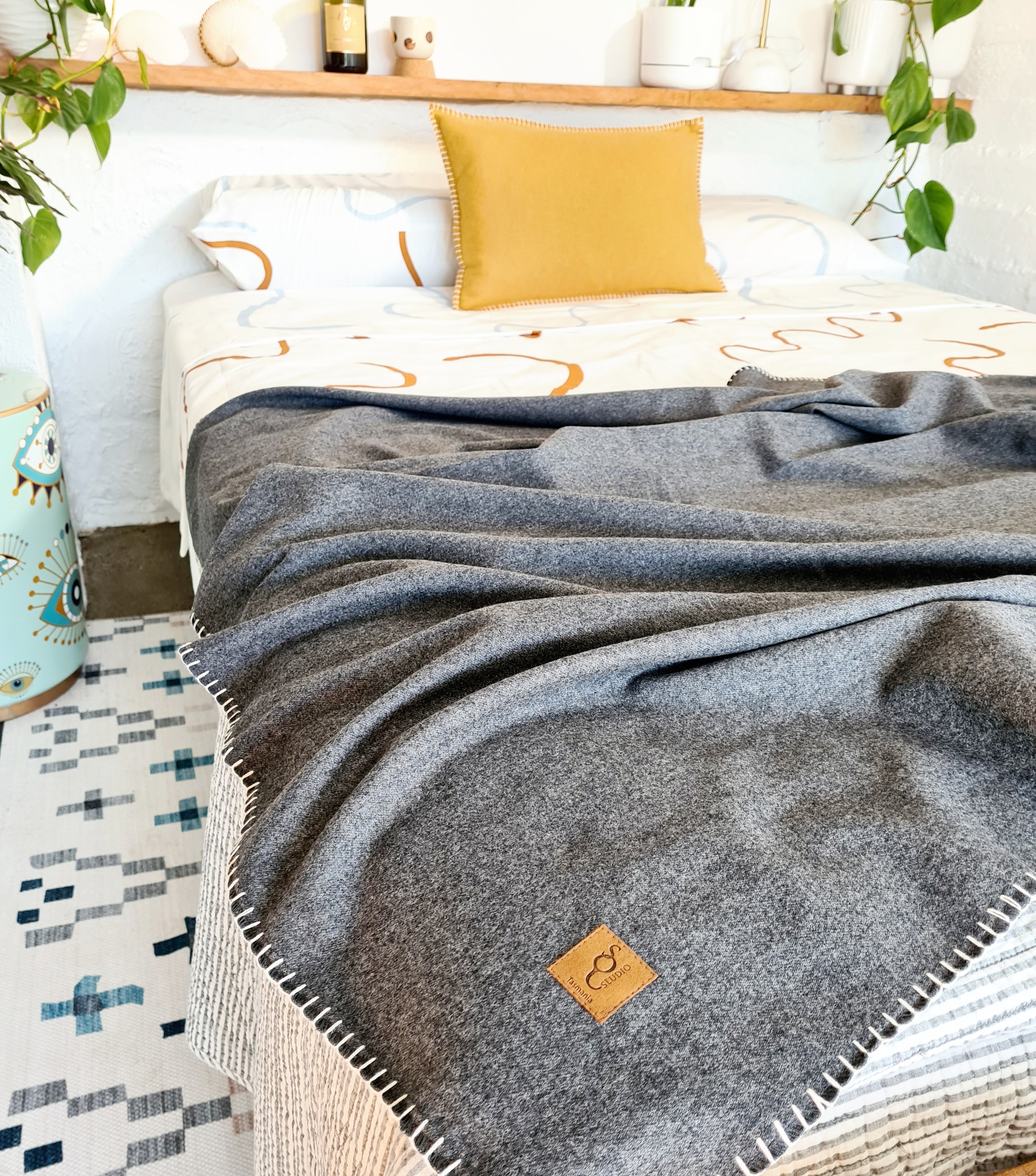 Organic Wool Felt Throw Throws The Spotted Quoll NEW Graphite & Natural 