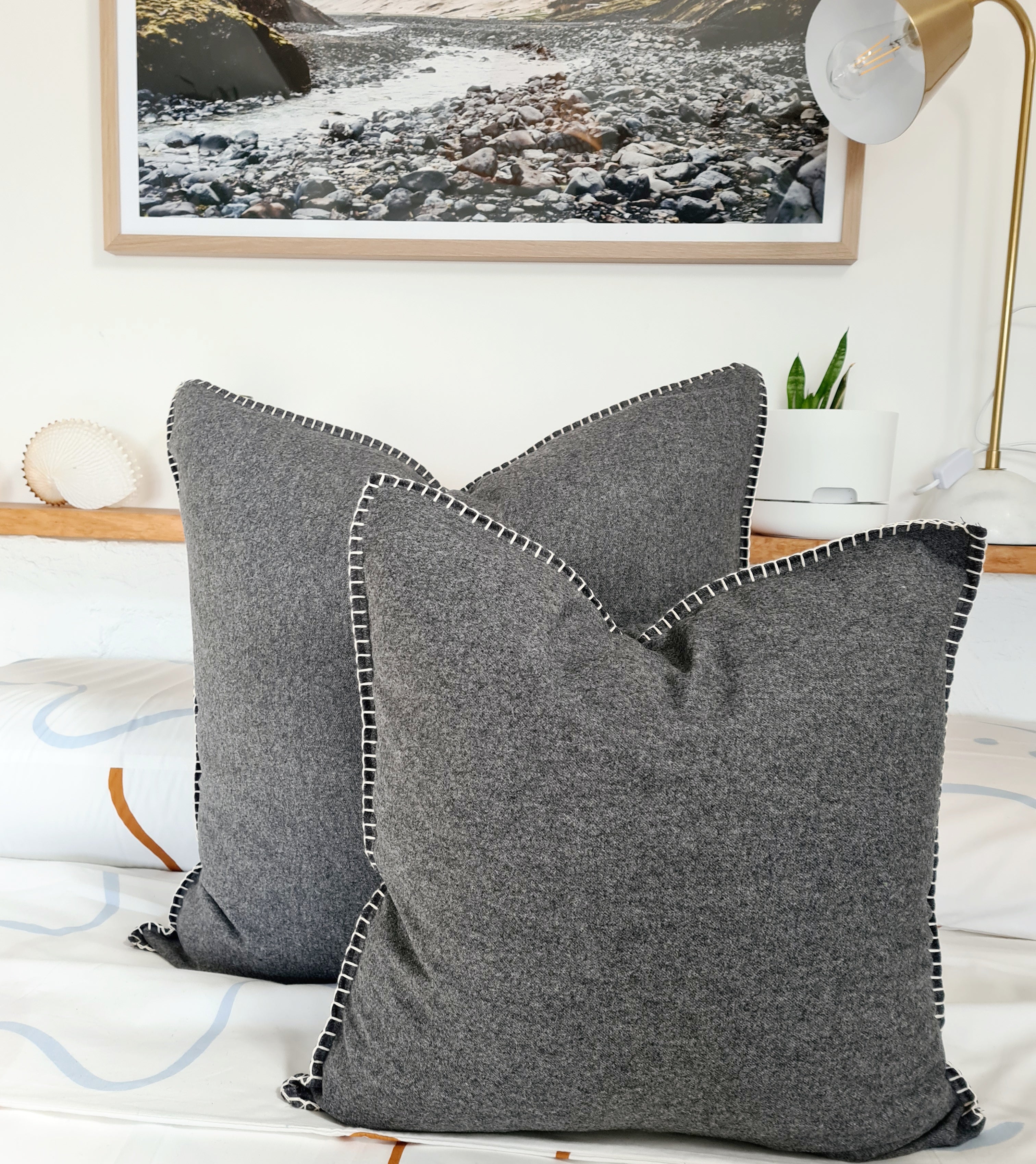 Graphite & Natural Organic Wool Felt Cushions Cushion The Spotted Quoll Studio 
