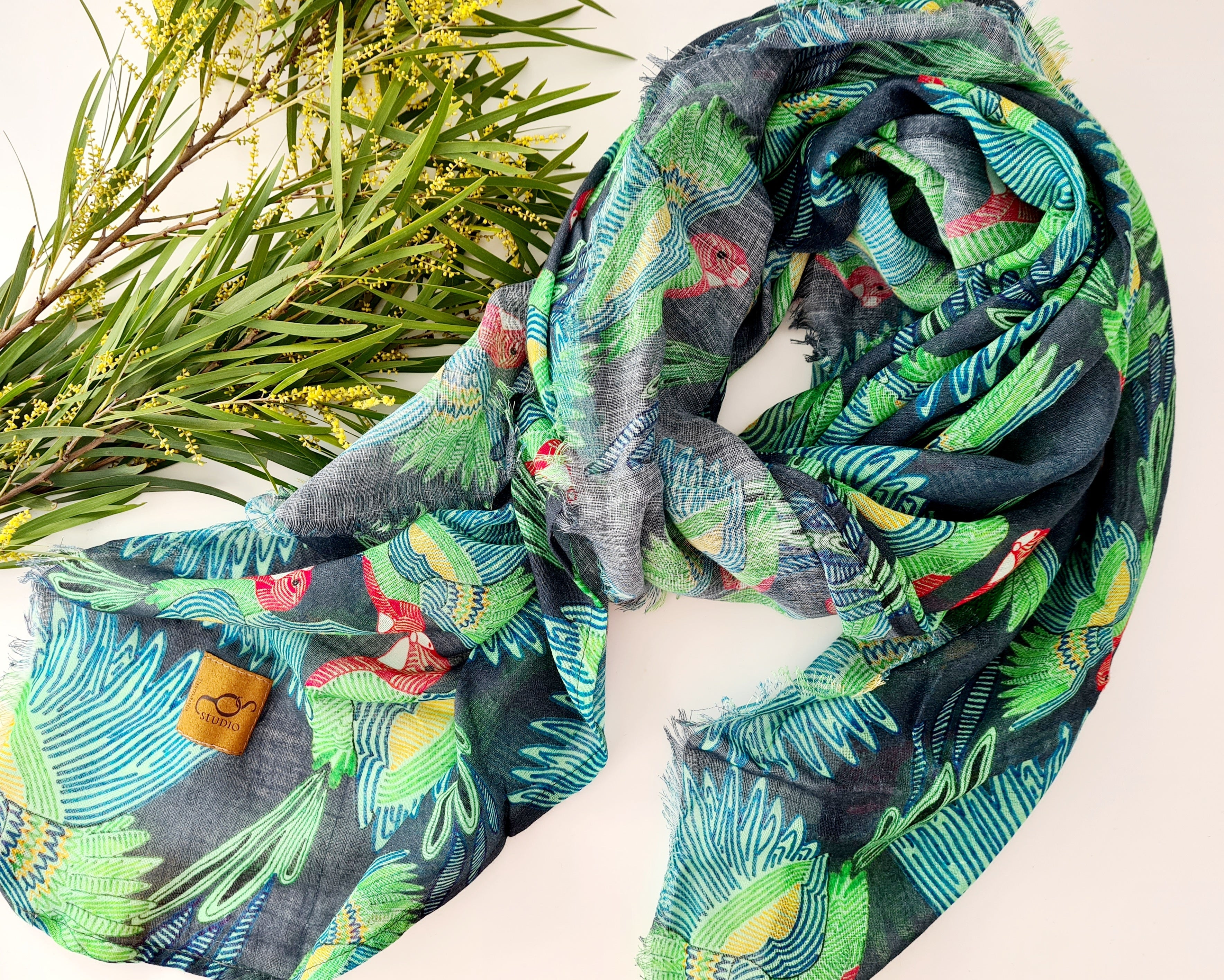 Organic Cotton Square Scarf - Eastern Rosella Scarf The Spotted Quoll 