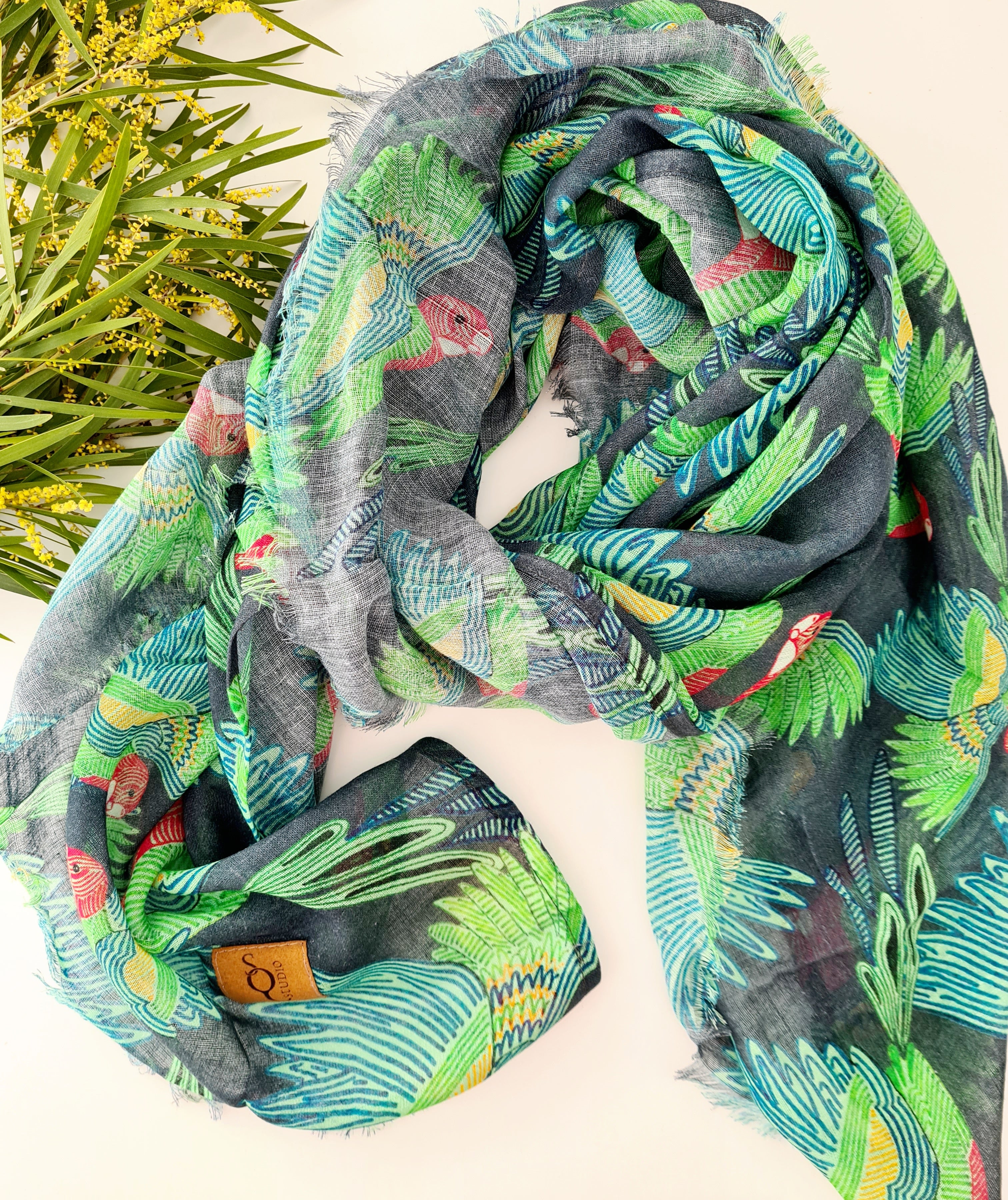 Organic Cotton Square Scarf - Eastern Rosella Scarf The Spotted Quoll Eastern Rosella 