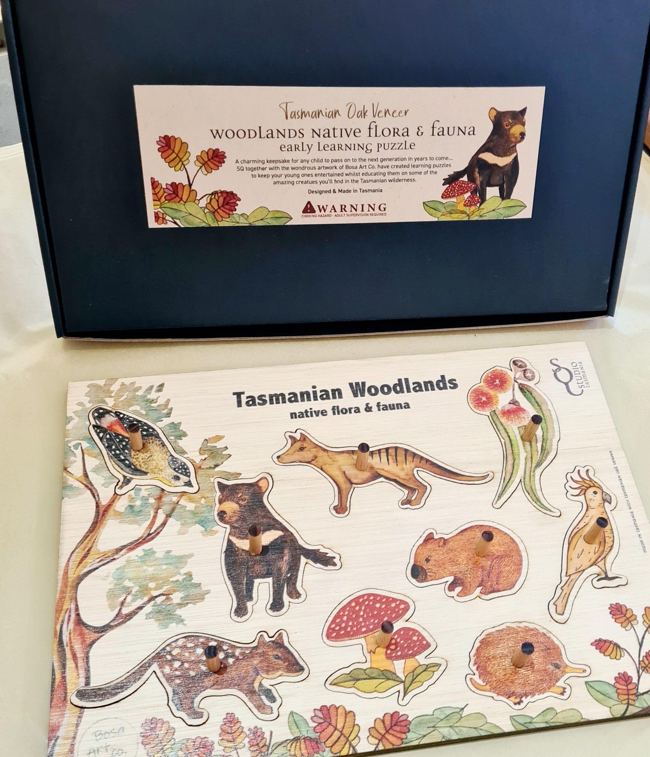 Early Learning Jigsaw Puzzle - Tasmanian Oak Veneer puzzle The Spotted Quoll Under Bass Strait 