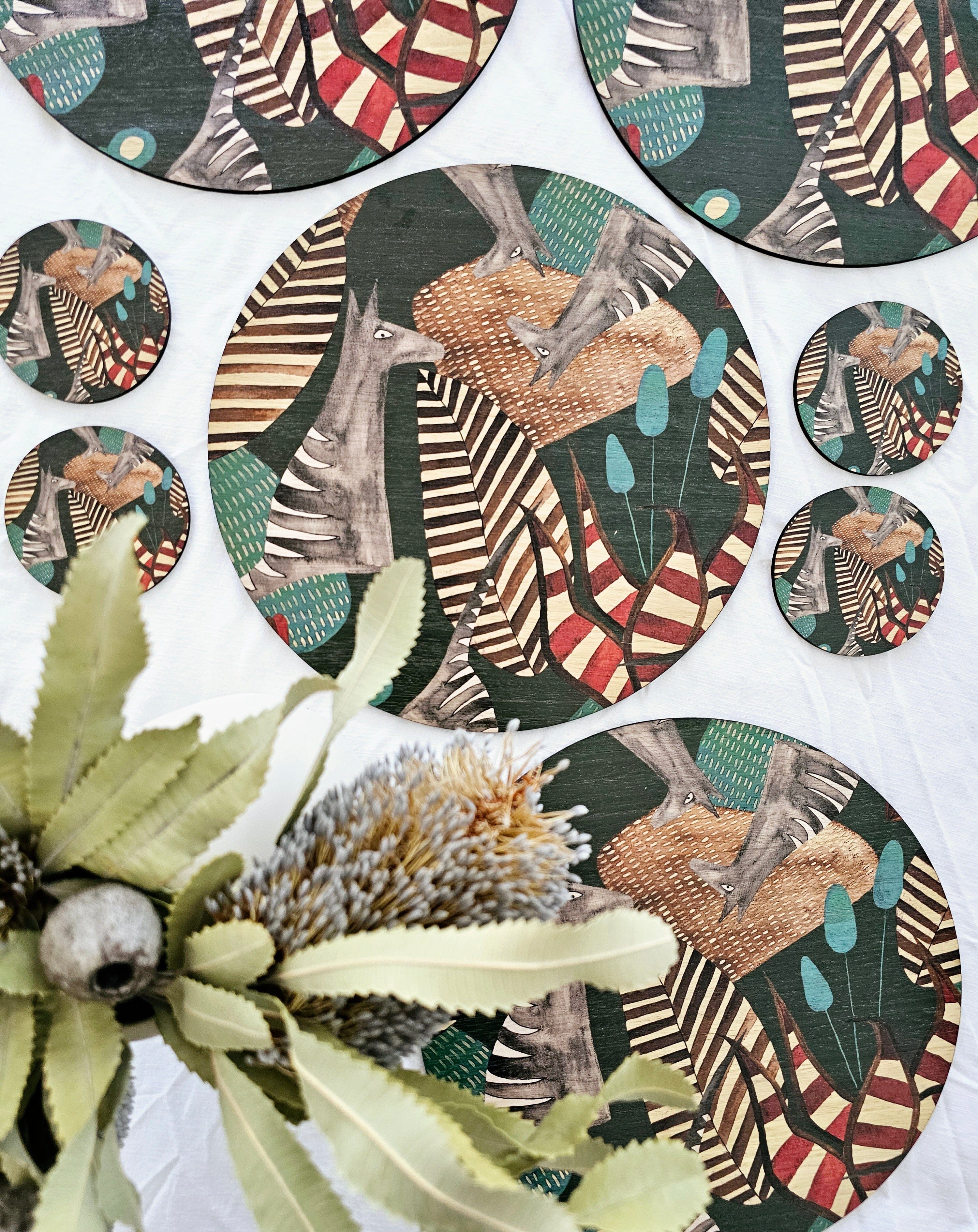 Placemat and Coaster Sets - Bosa Art Co table ware The Spotted Quoll Lost Thylcaine 