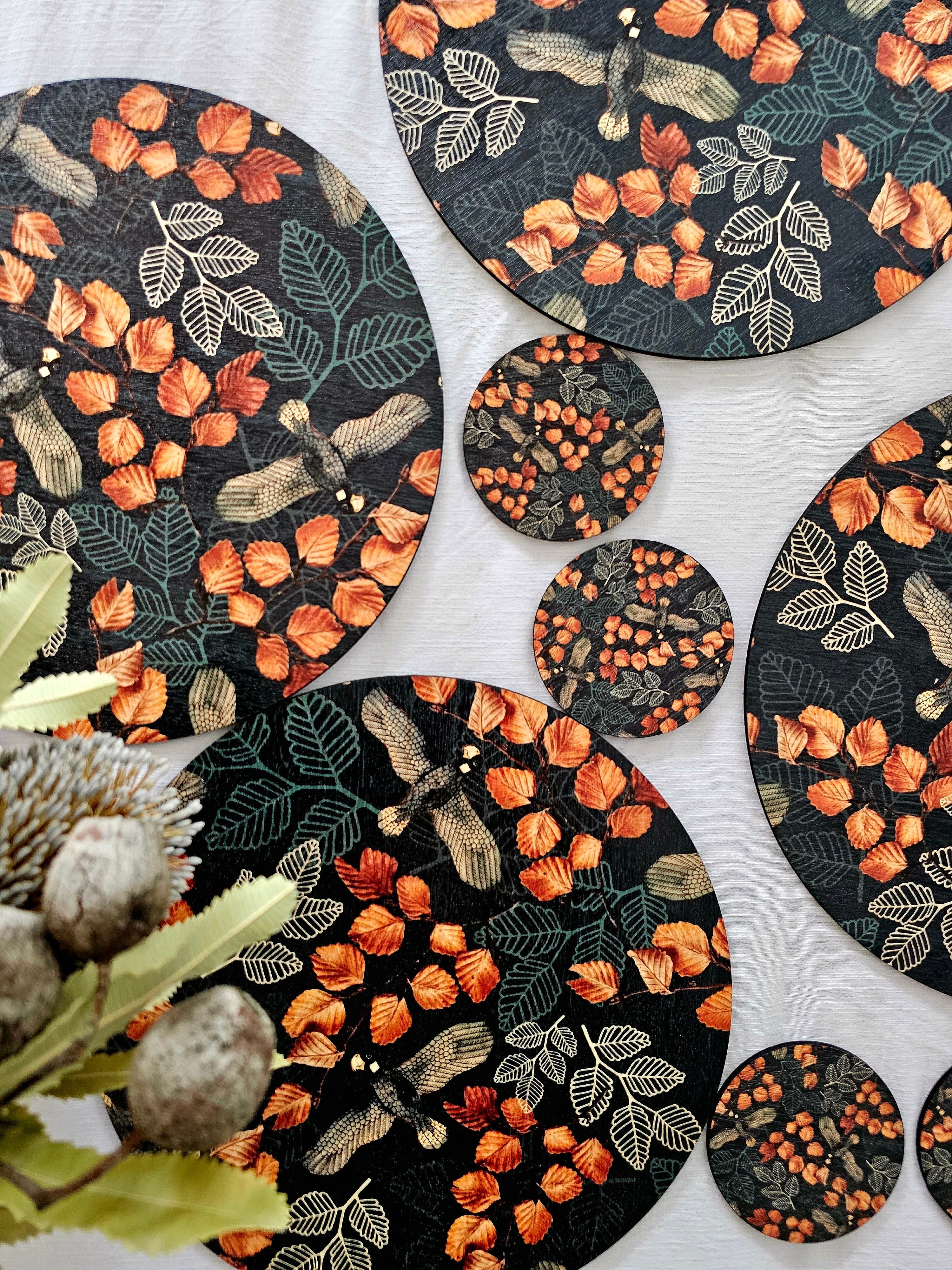 Placemat and Coaster Sets - Bosa Art Co table ware The Spotted Quoll Turning of the Fagus 