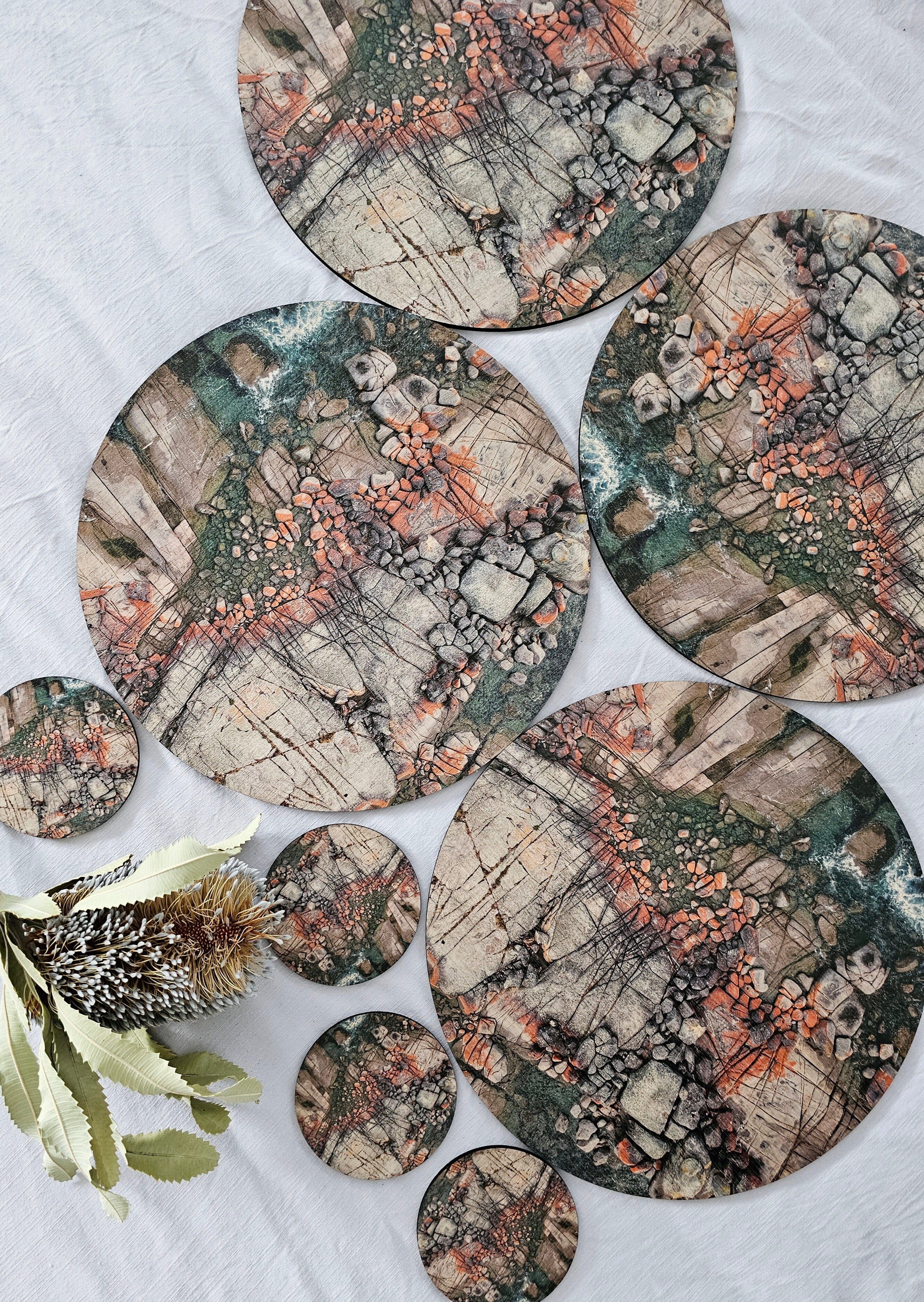 Placemat and Coaster Sets - The Spotted Quoll Studio table ware The Spotted Quoll Aerial Bay of Fires 