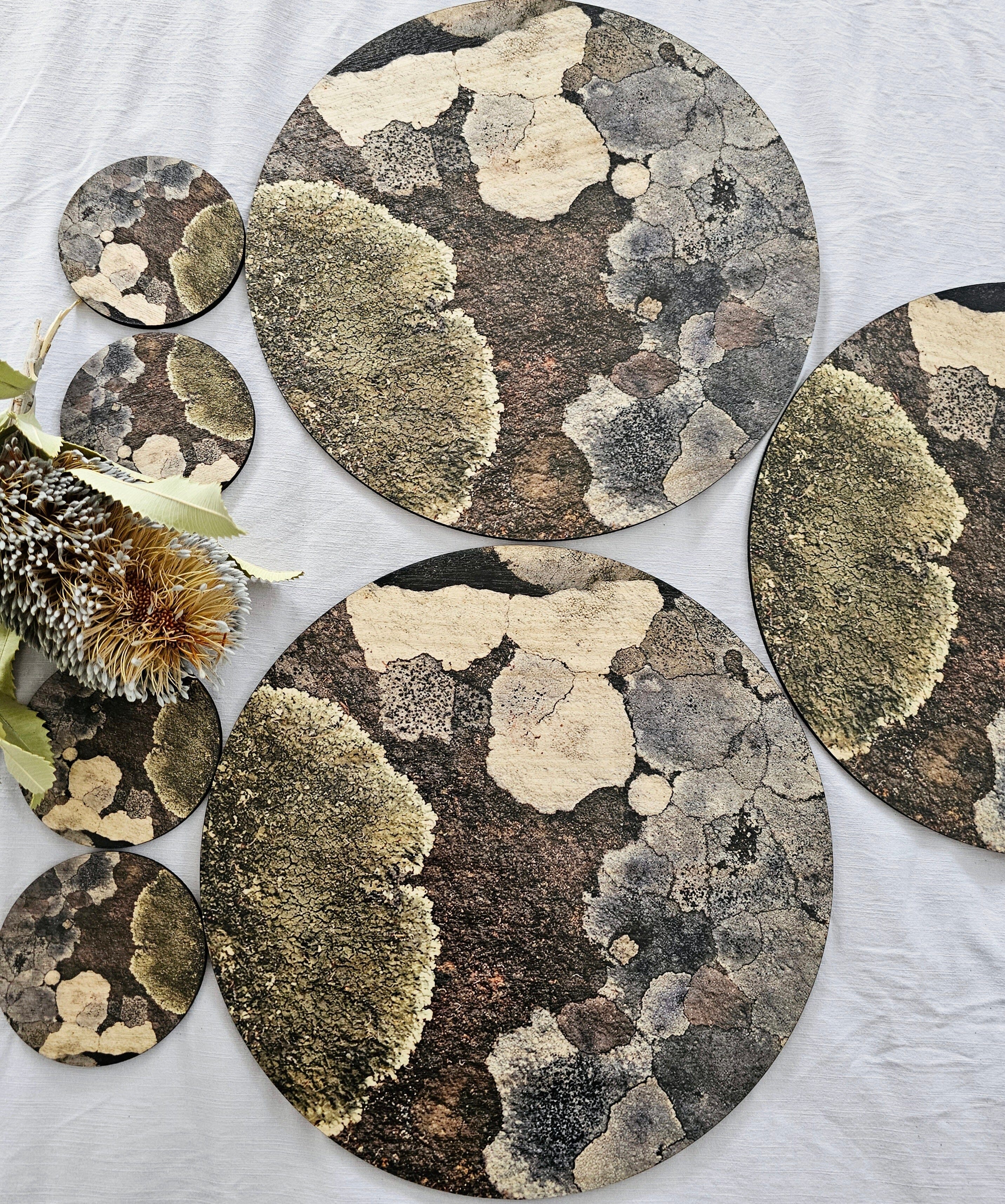 Placemat and Coaster Sets - The Spotted Quoll Studio table ware The Spotted Quoll Cool Climate Lichen 