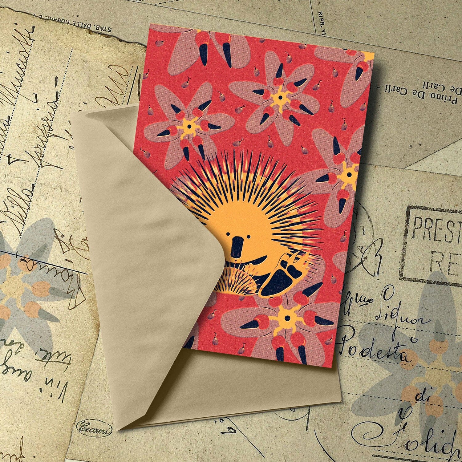 Tasmanian Species Greeting Cards greeting cards Cal Heath Vintage Echidna 
