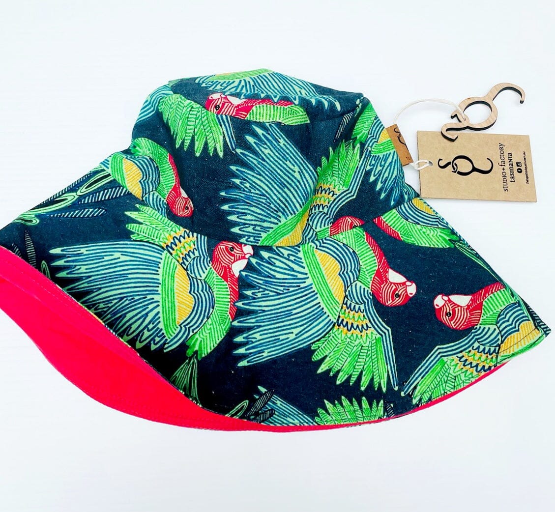 Linen Summer Hats - Classic Sun Hat sun hat The Spotted Quoll Junior (ages 2-5) Classic Sun Hat Eastern Rosella/Hibiscus
